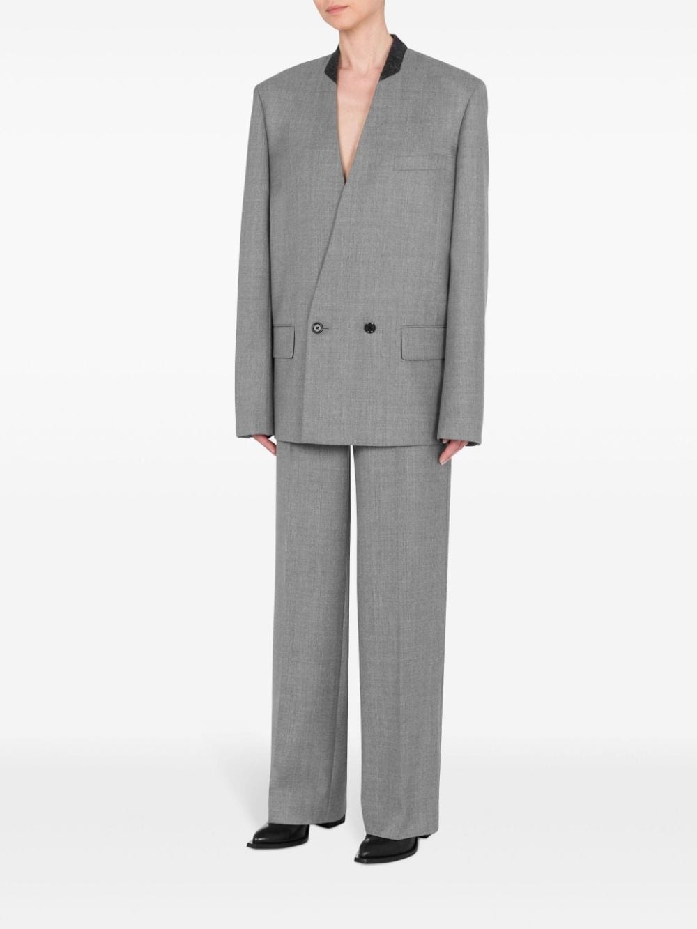 collarless double-breasted blazer - 2