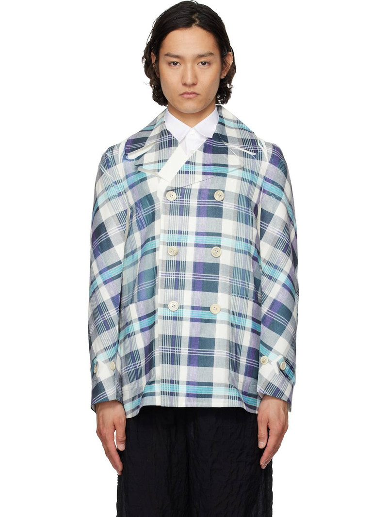 Blue & Gray Twill Garment Printed Blazer 1