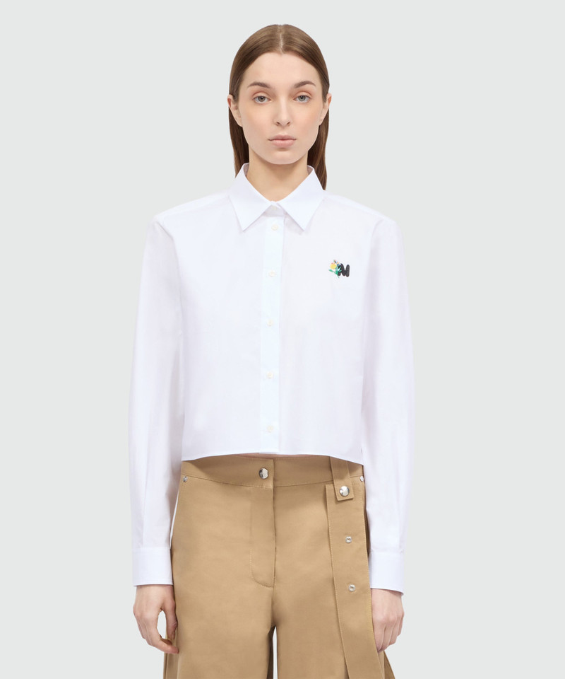 MSGM White cropped cotton poplin shirt with chest embroidery outlook