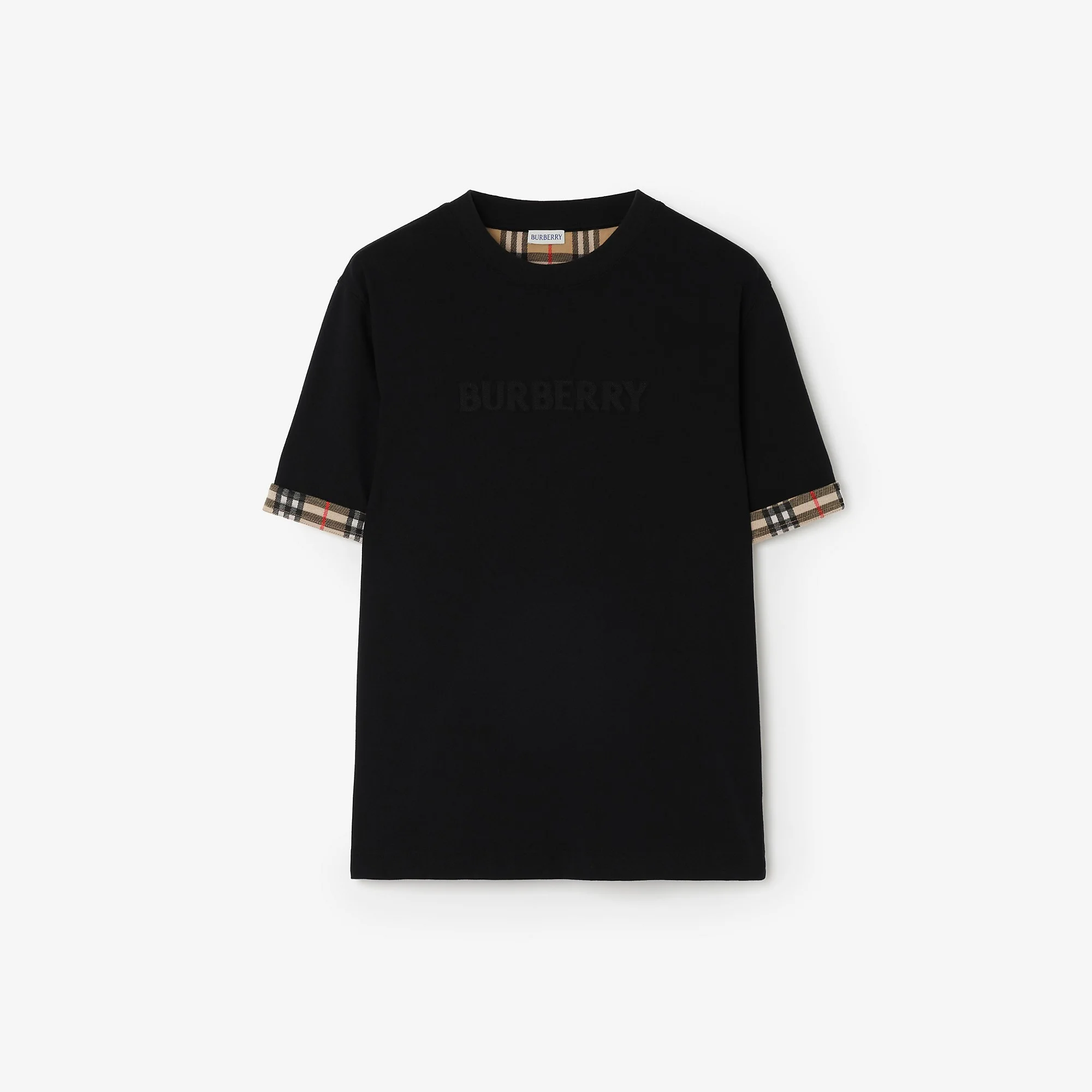 Check Trim Cotton T-shirt - 1