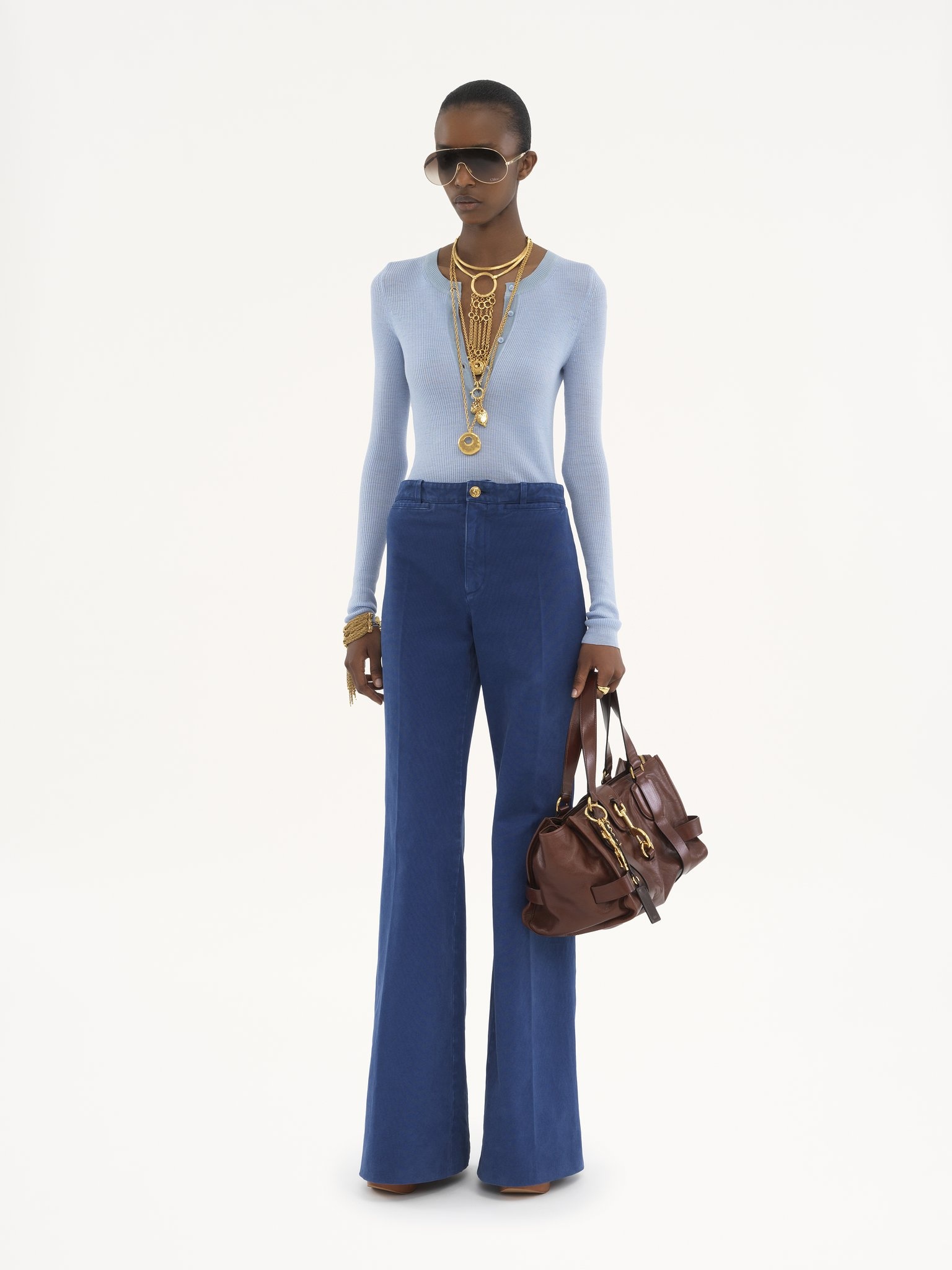 FLARED TAILORED PANTS IN COTTON CANVAS - 3