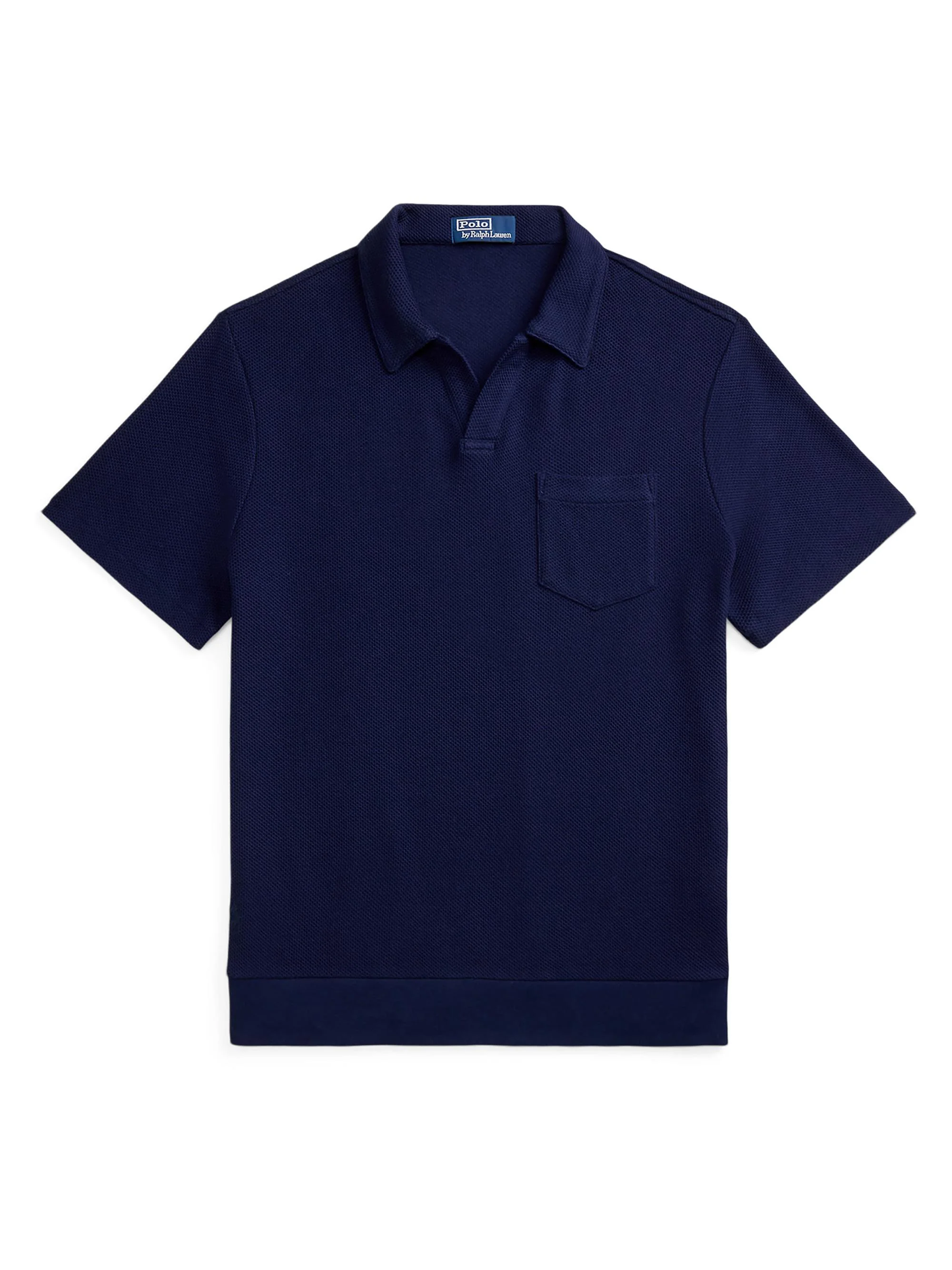 Men's Textured Cotton Johnny Collar Polo - Cruise Navy - 1