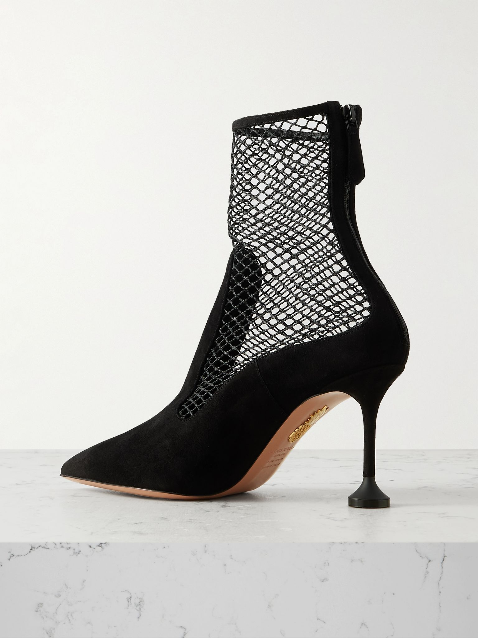 Dawn 85 fishnet-trimmed suede ankle boots Black - 3