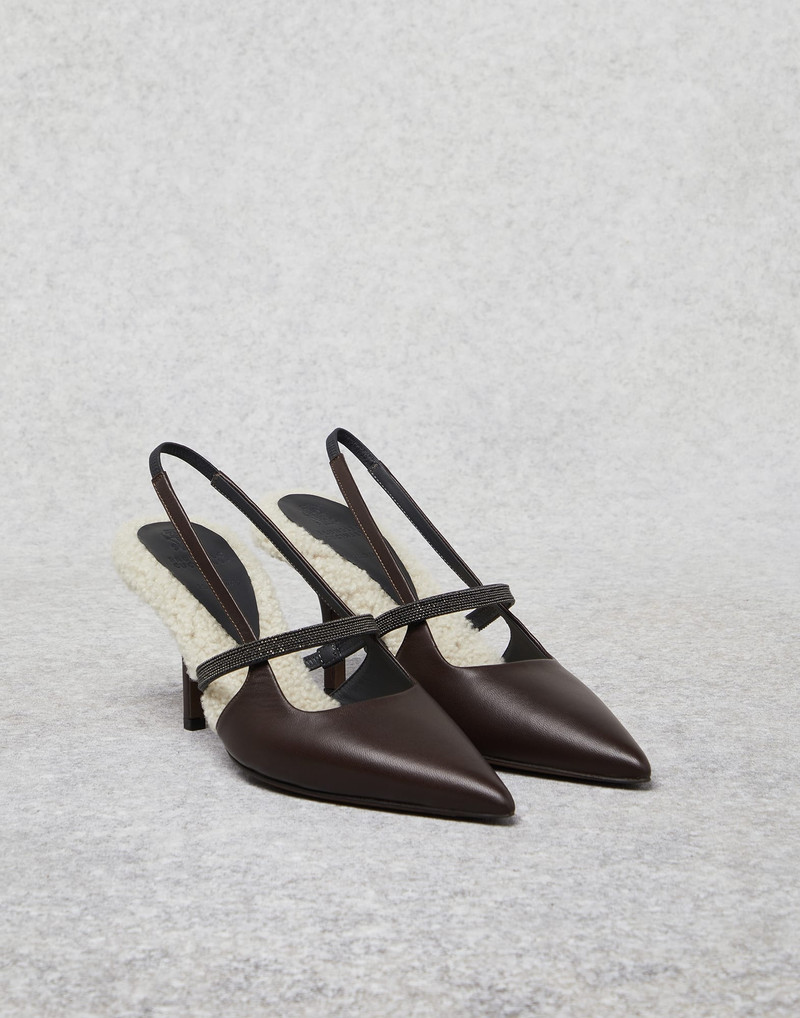 Soft nappa leather heels with shearling lining and precious strap 1