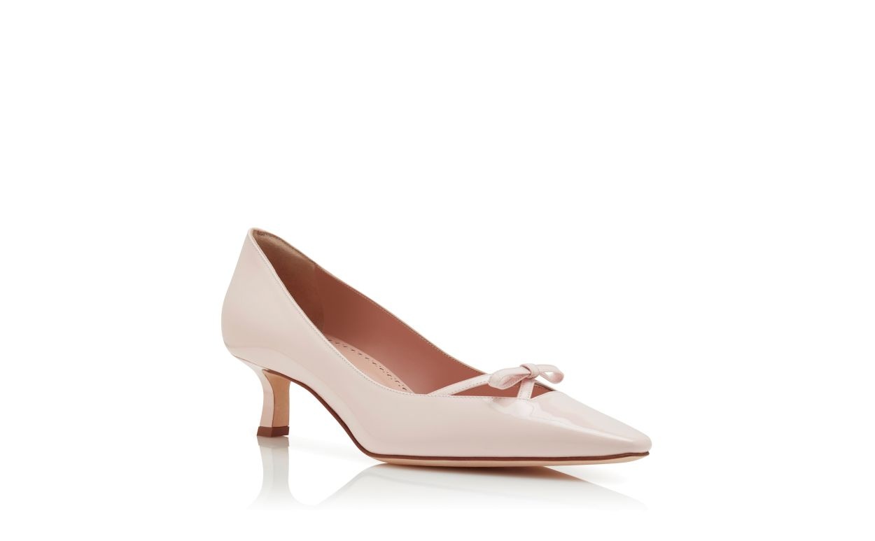 Light Pink Patent Leather Bow Detail Pumps - 3