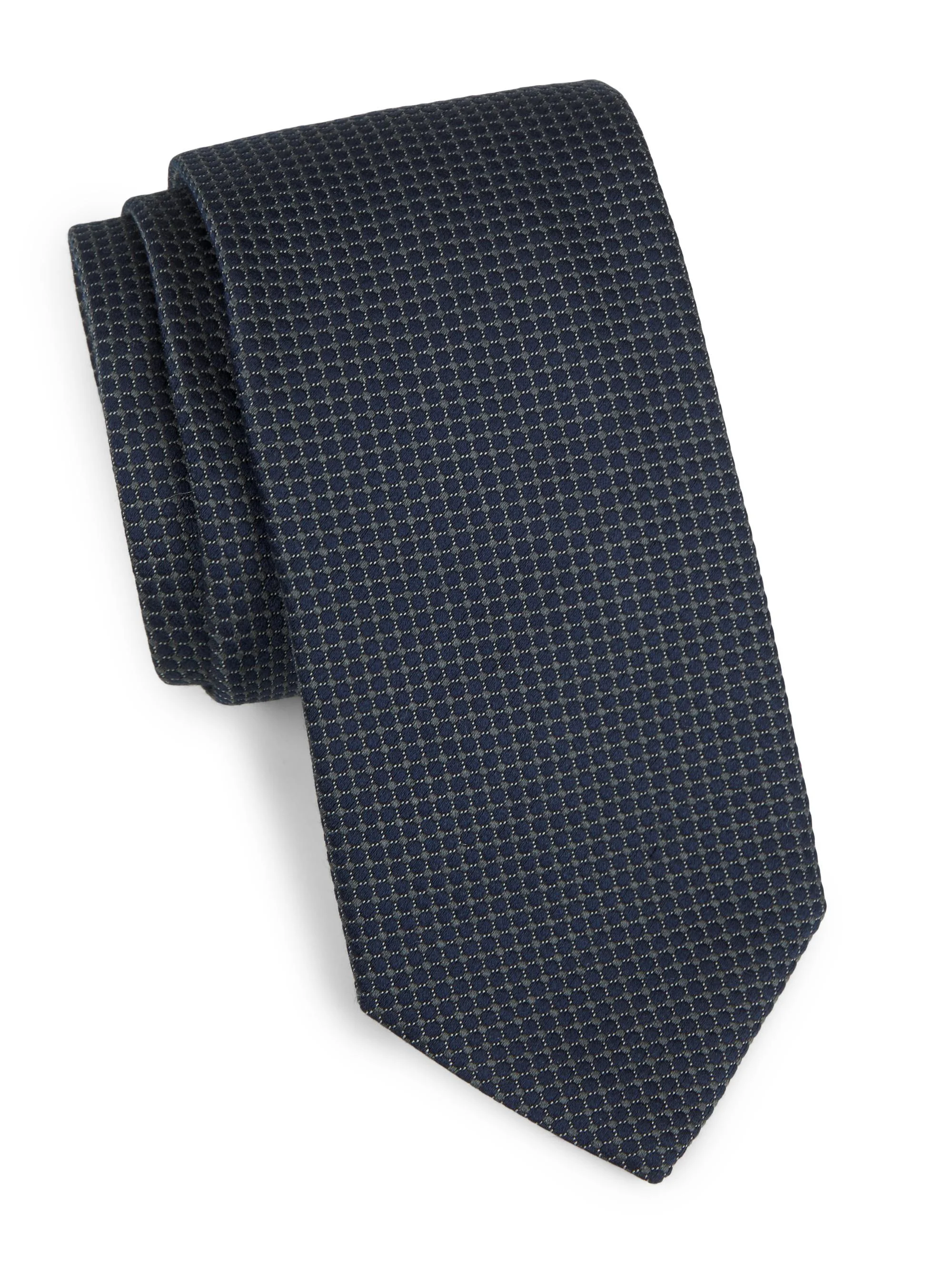 Men's Neat Geometric Silk Tie - Navy - 1