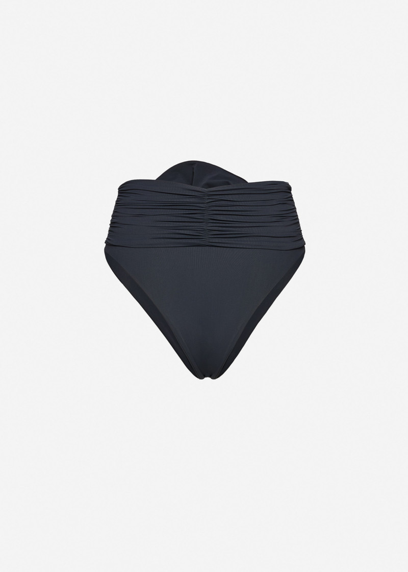 High-waisted flower appliqué swim bottom in grey 2