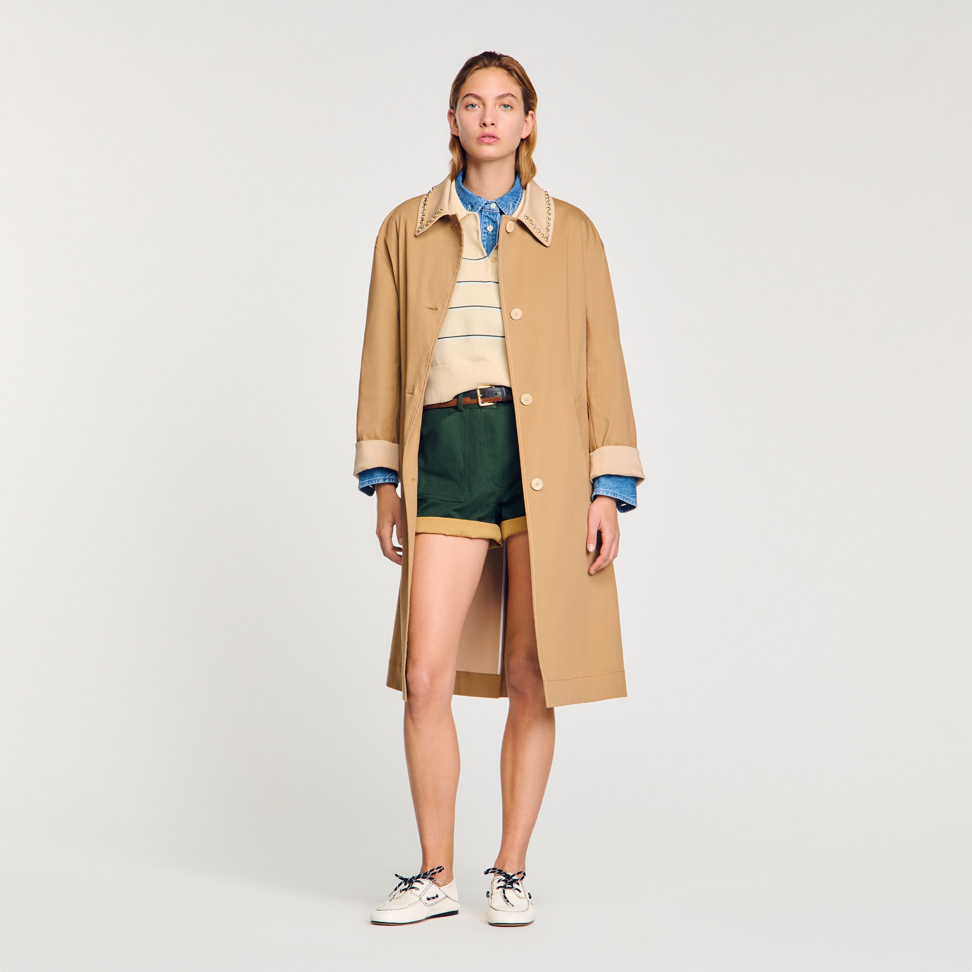 TRENCH COAT WITH RHINESTONE COLLAR - 1