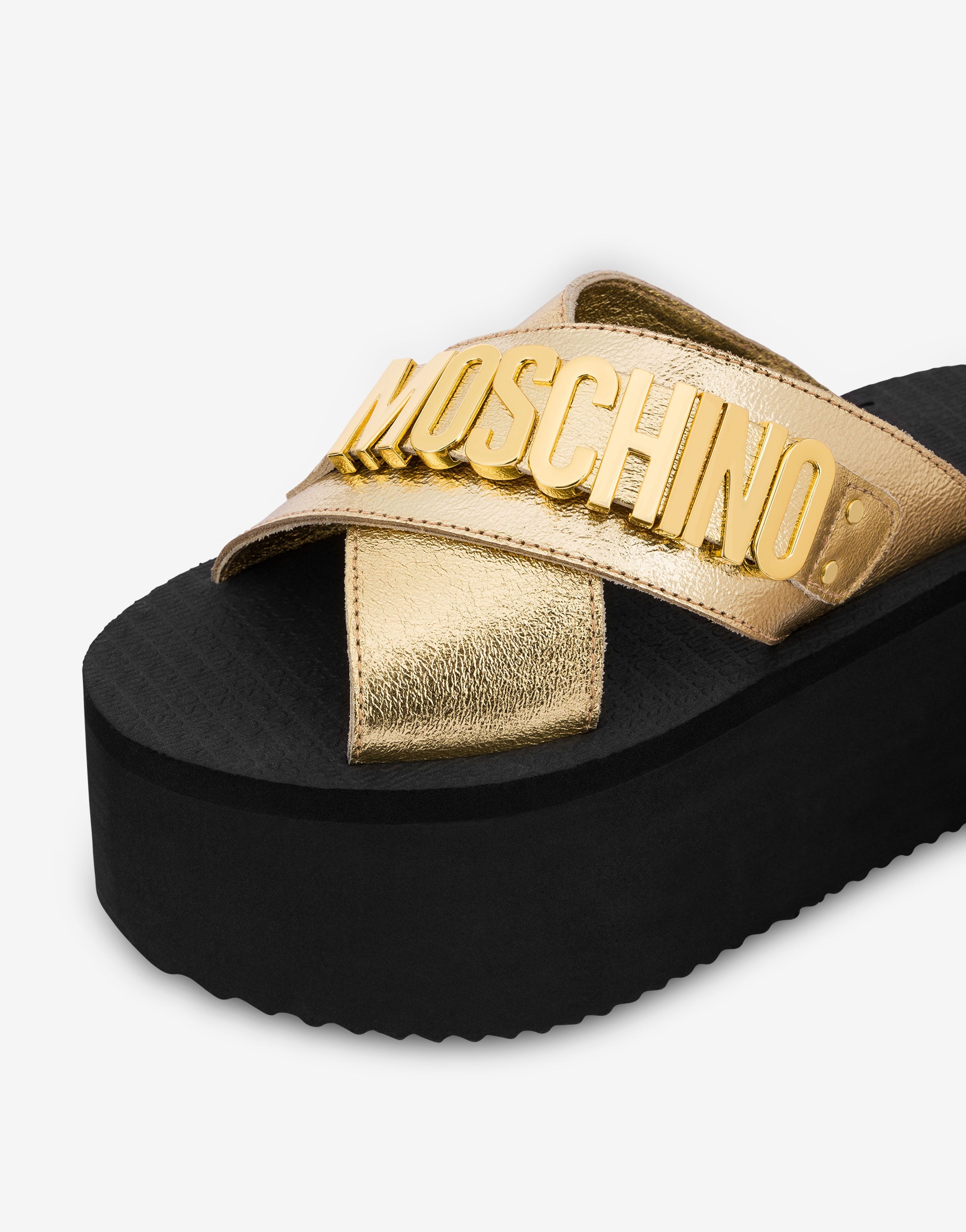 FOILED LETTERING LOGO WEDGE SANDALS - 4