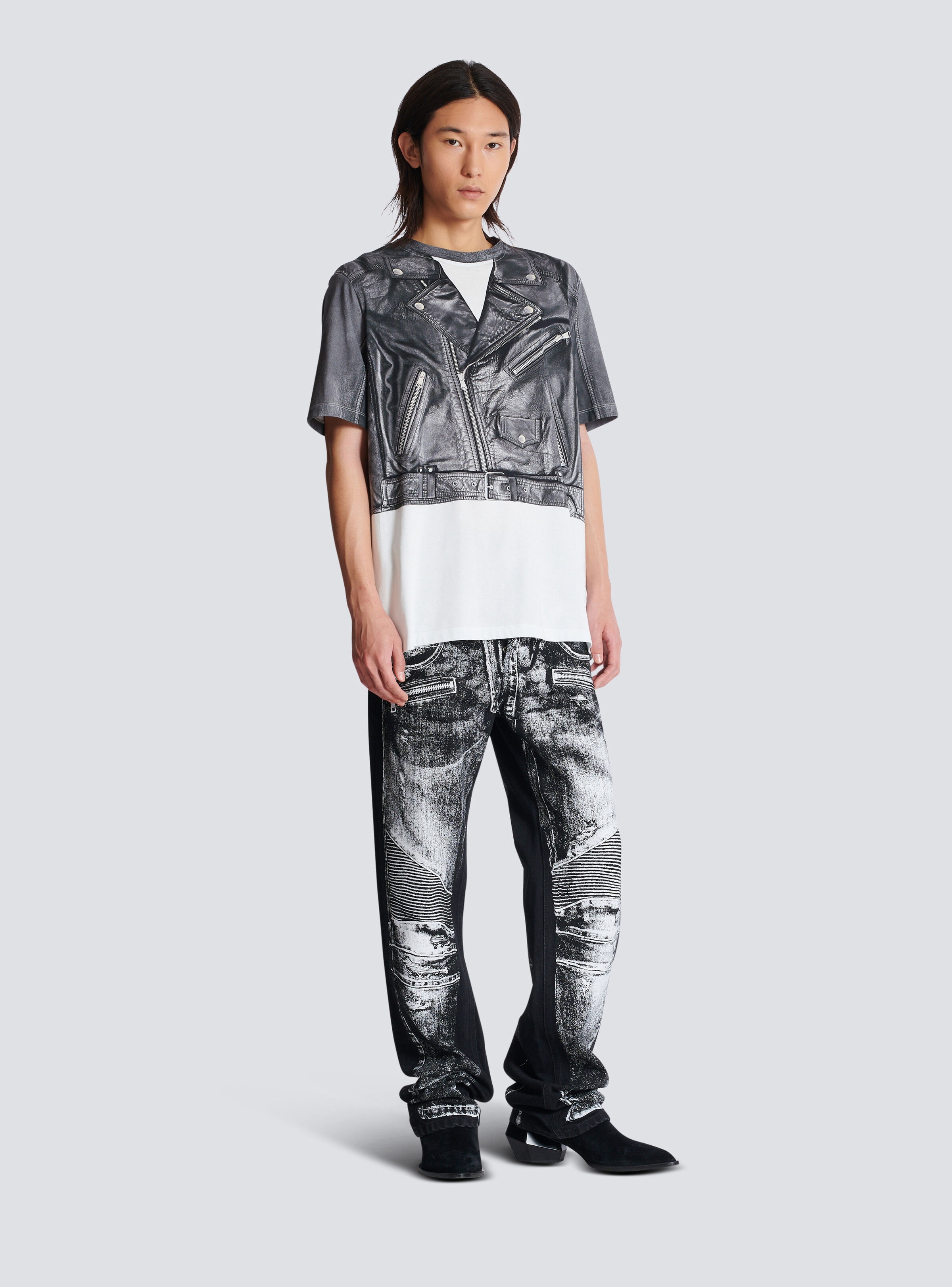 T-shirt with biker jacket print - 3