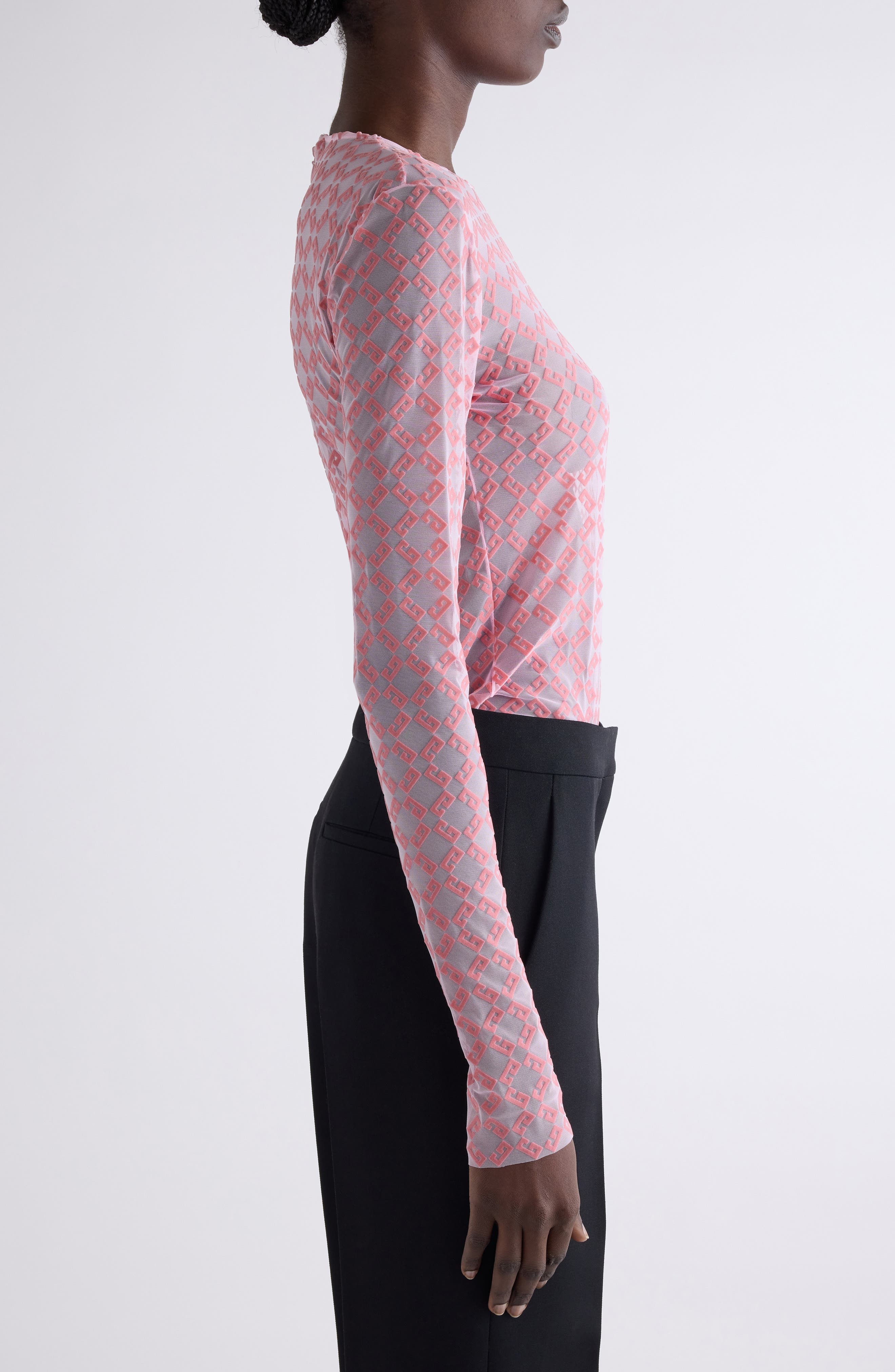 Givenchy Monogram 72 Mesh Fitted Bodysuit in Skin Rose at Nordstrom - 3