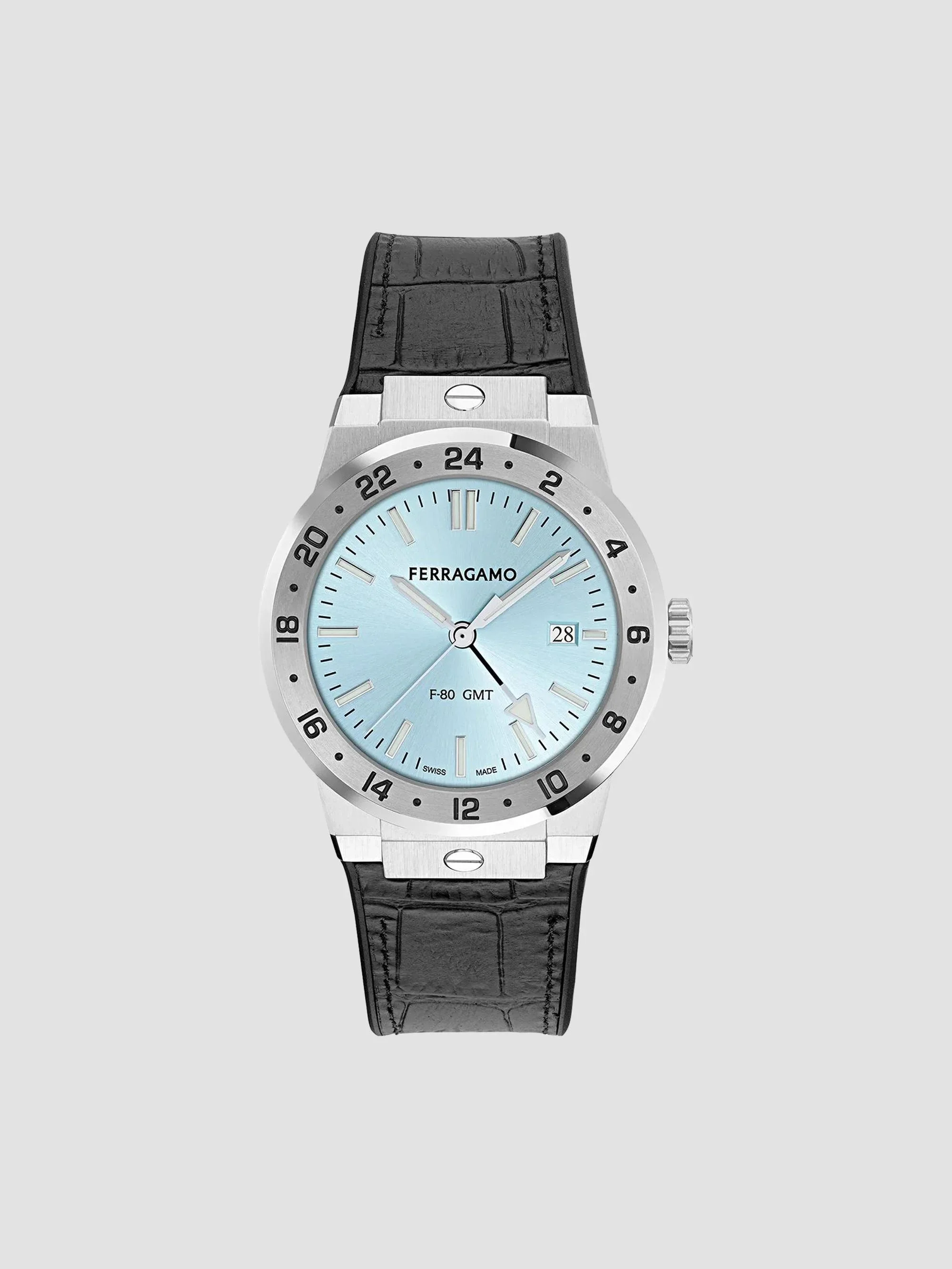 Men's F-80 Classic GMT 41MM Leather Watch - Stainless Steel - 1