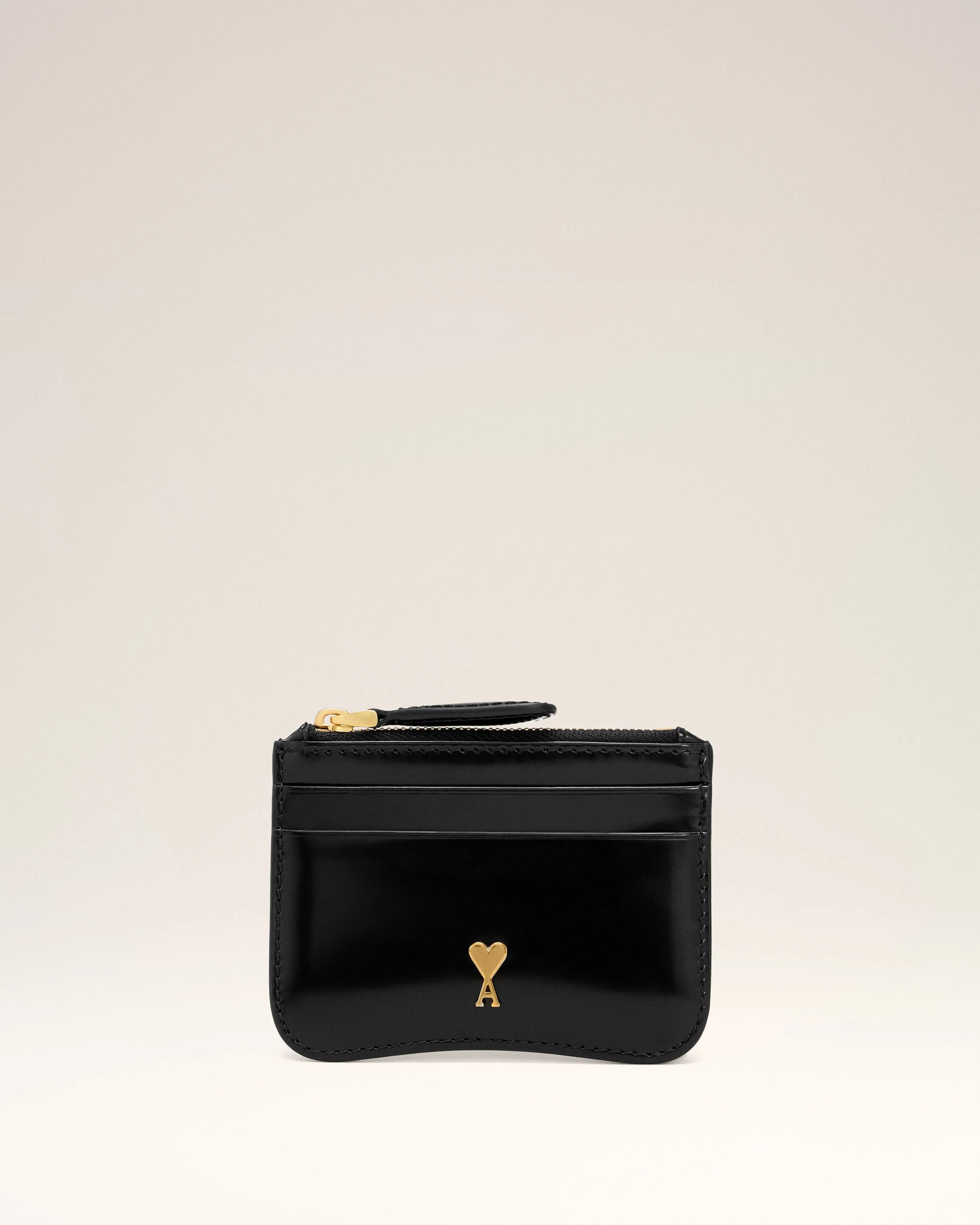 BLACK GLAZED LEATHER PARIS PARIS ZIPPED CARD HOLDER - 1