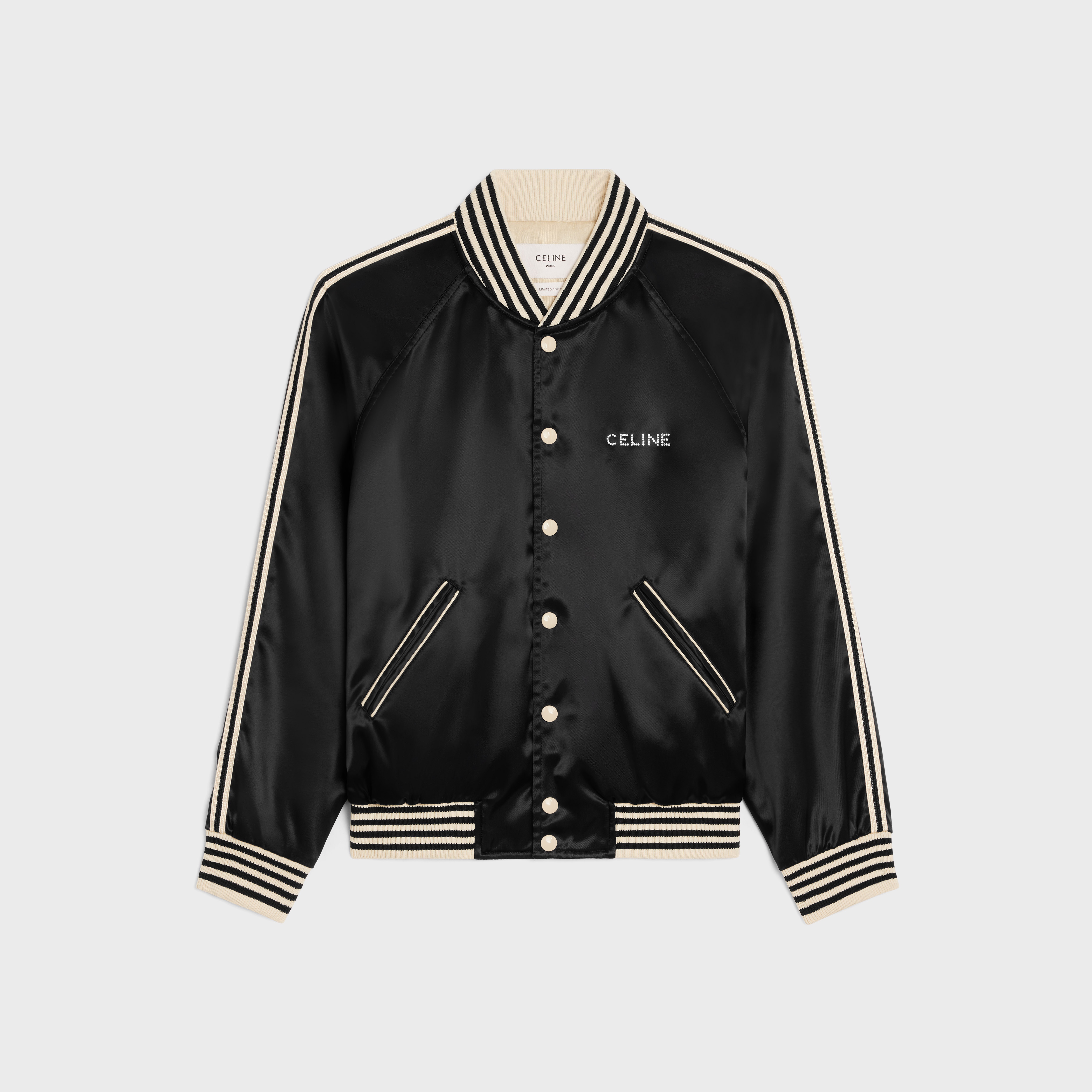 CELINE le palace embroidered teddy jacket in satin-finish