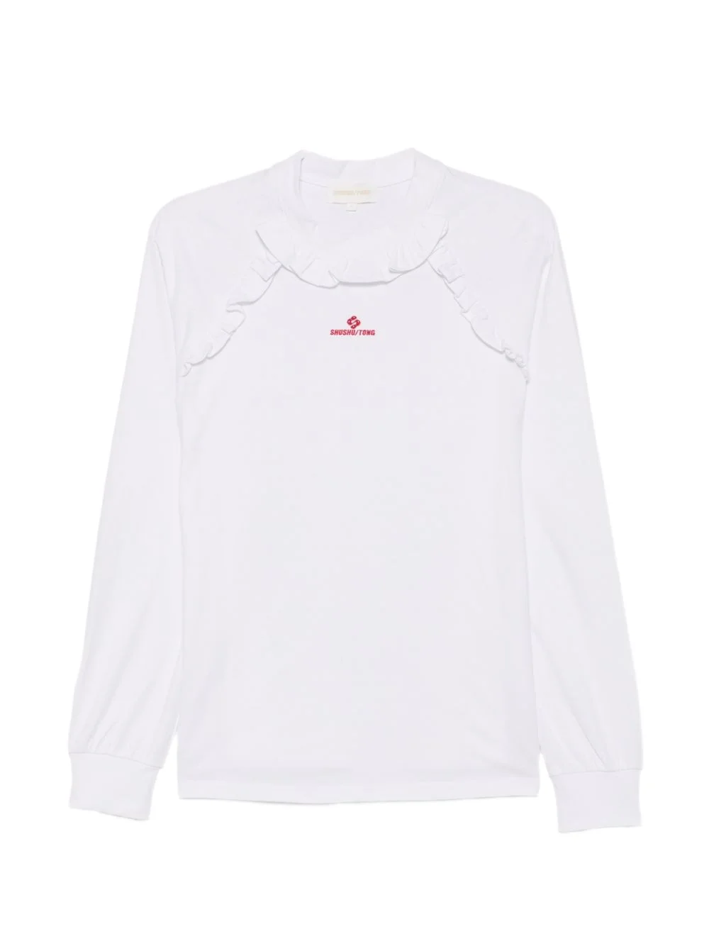 ruffle-trimmed logo-embroidered T-shirt - 1