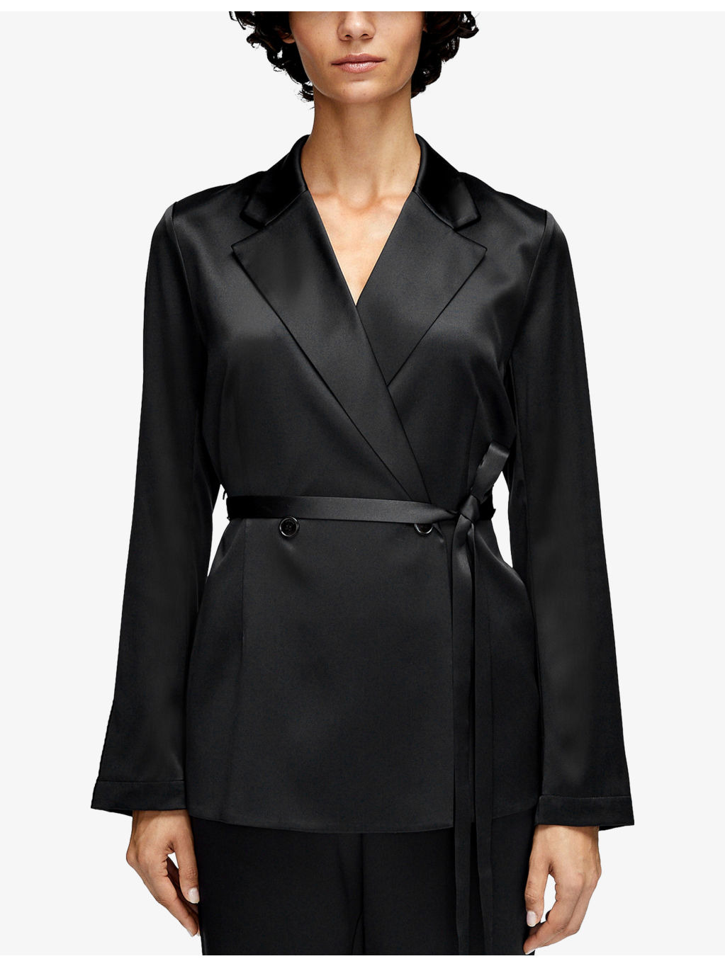 Joubert Belted-Waist Double-Breasted Silk Blazer - 3