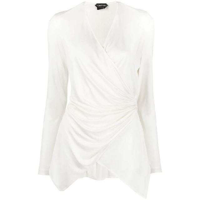 White long-sleeved crossover top - 1