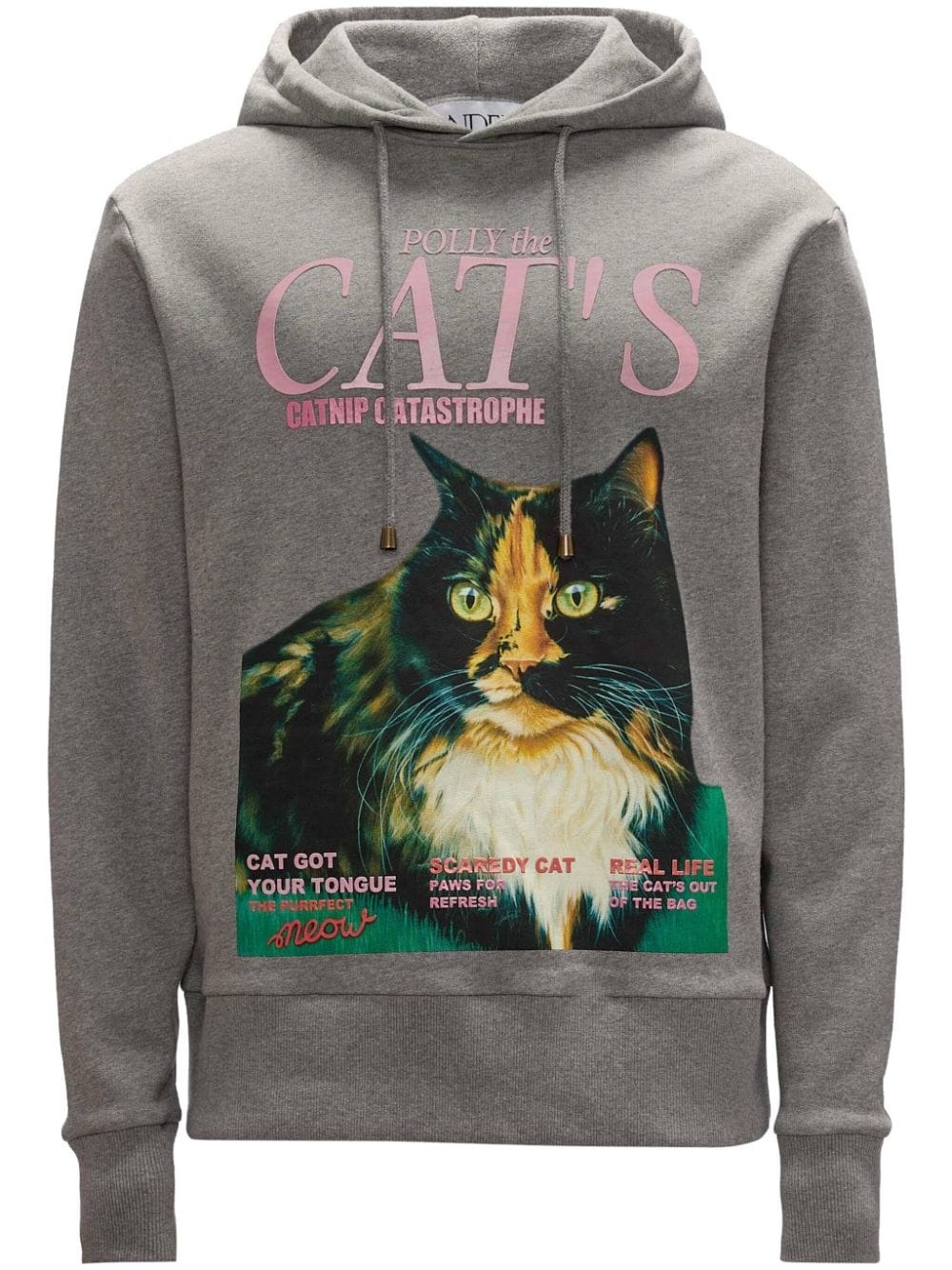 JW ANDERSON｜HOOD/ZIP-UP (Cat-print organic cotton hoodi JW Anderson Men's Cat Print Hoodie in Mid Grey Melange JW