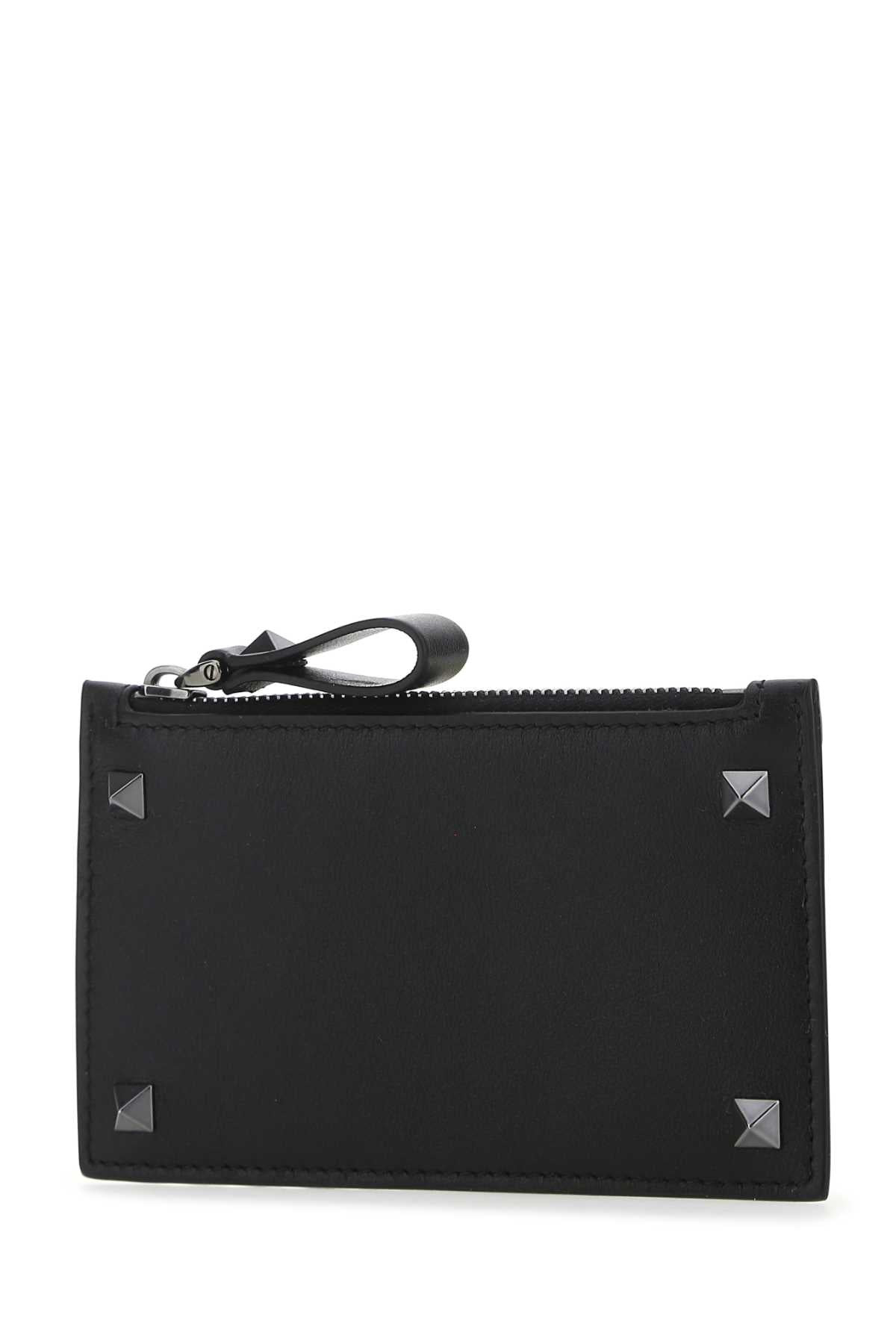 Valentino Garavani Men Black Leather Rockstud Card Holder - 2