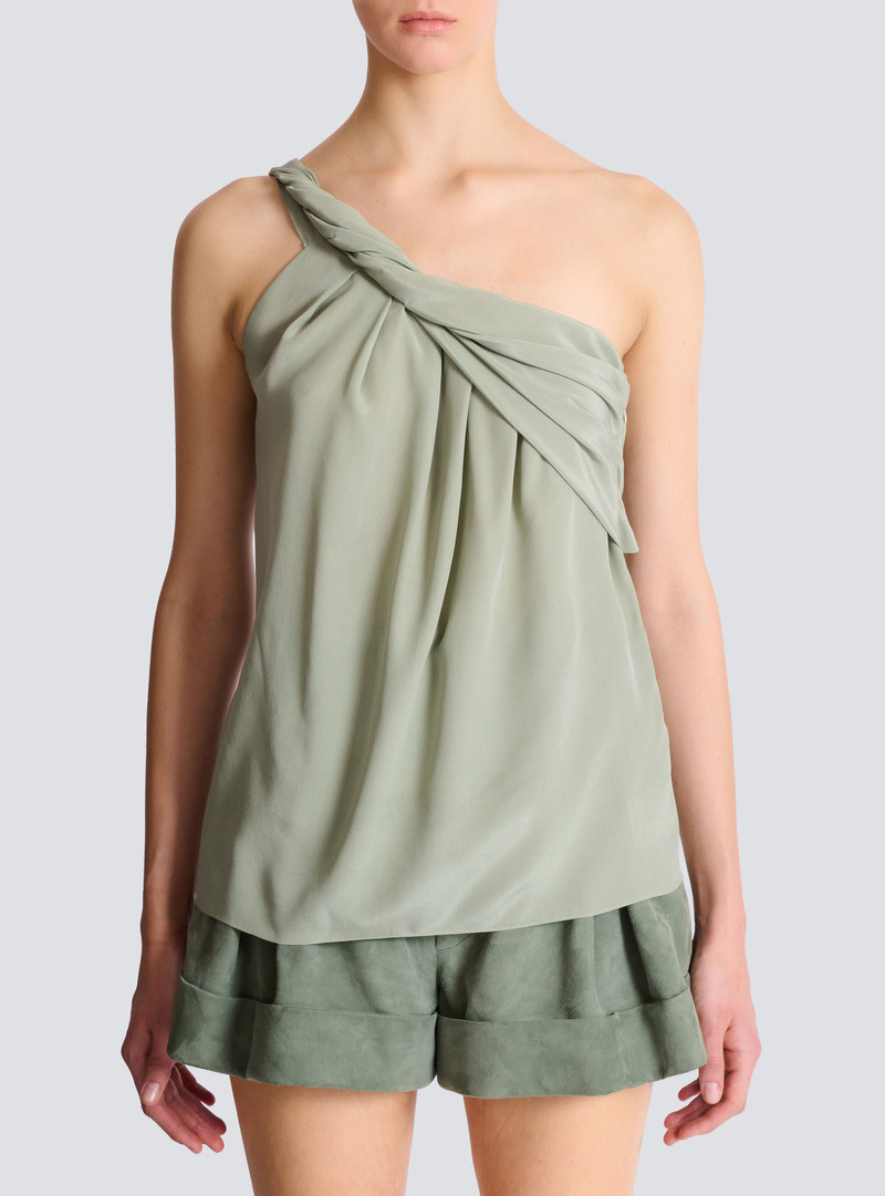 Draped one-shoulder silk crepe top 5