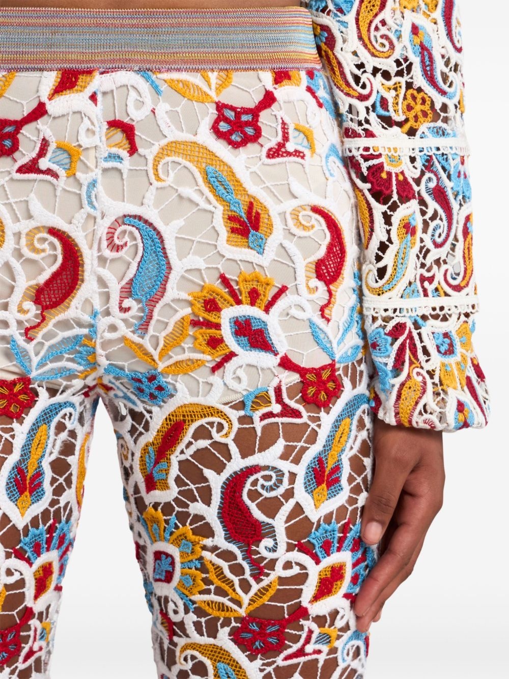 paisley-macramé flared trousers - 5