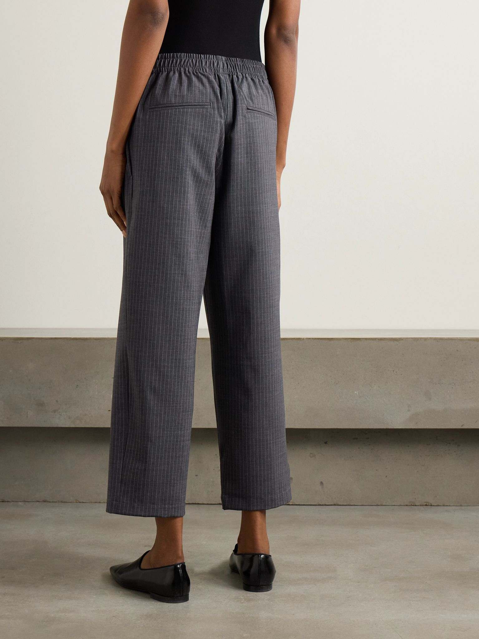 Cosy pinstriped pleated wool-blend flannel wide-leg pants Charcoal - 4