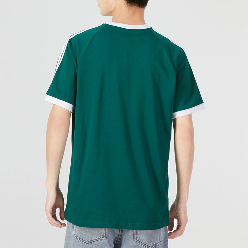 Men's adidas originals 3-Stripes Tee Casual Round Neck Loose Logo Stripe Short Sleeve Green HE9546 - 4