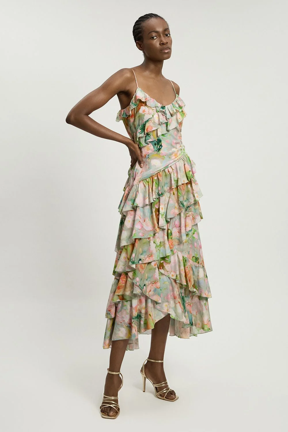 Floral Print Frill Detail Viscose Maxi Dress - 1