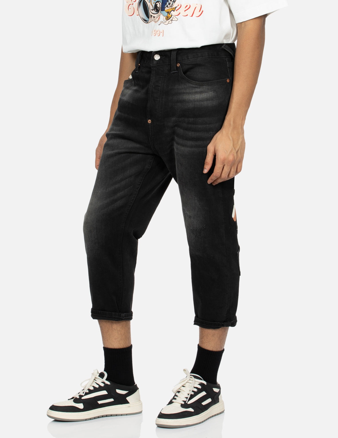 Multi-pocket and Multi-print Cropped-Fit Jeans #2027 - 7