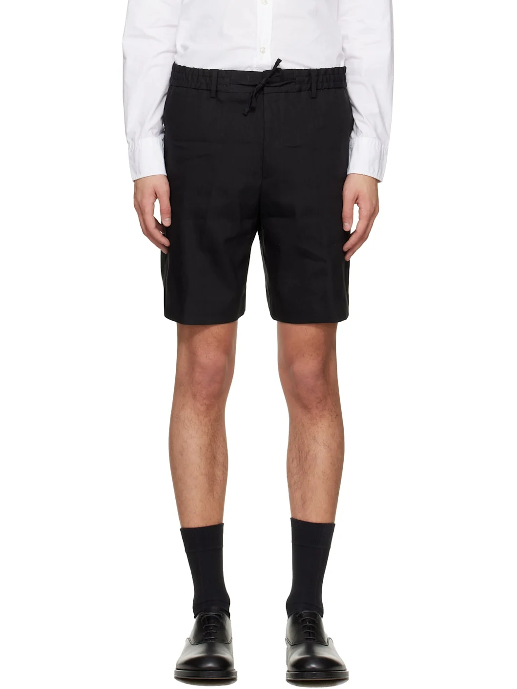 Black Relaxed-Fit Tech Linen Shorts - 1