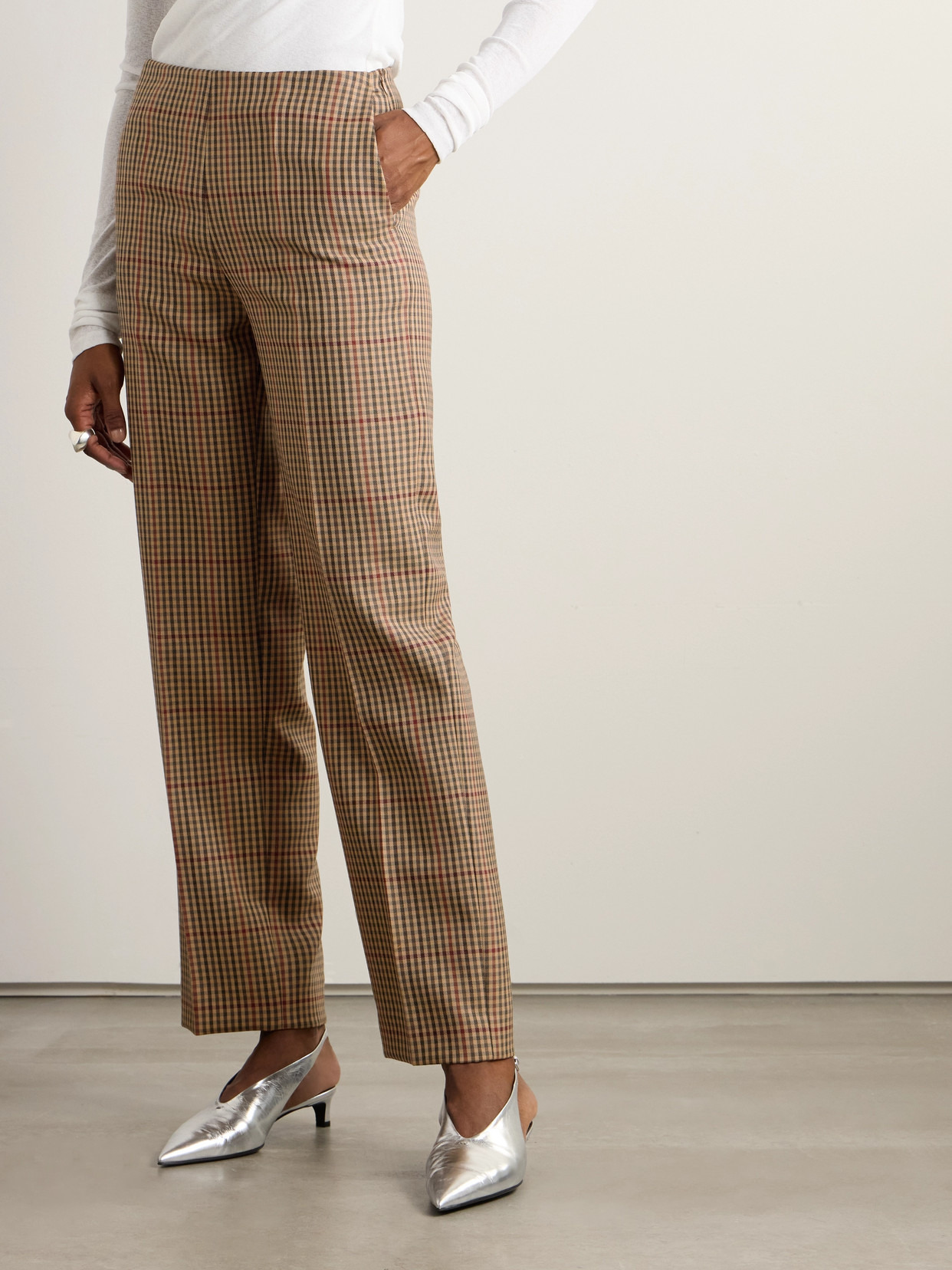 Checked Wool Straight-leg Pants - 4