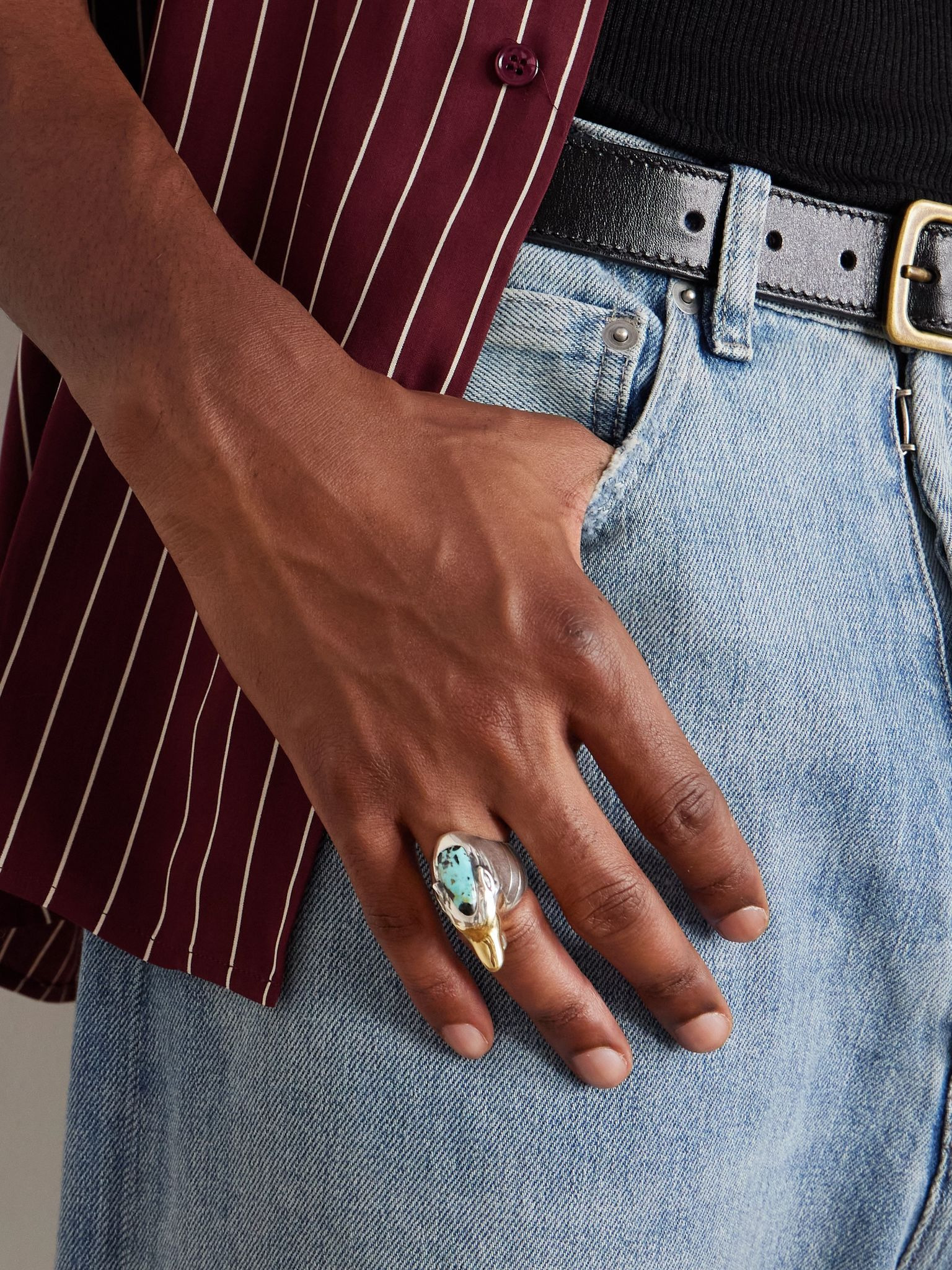 + Yellowstone Forever Lamar Sterling Silver, 18-Karat Gold and Turquoise Ring Silver - 2