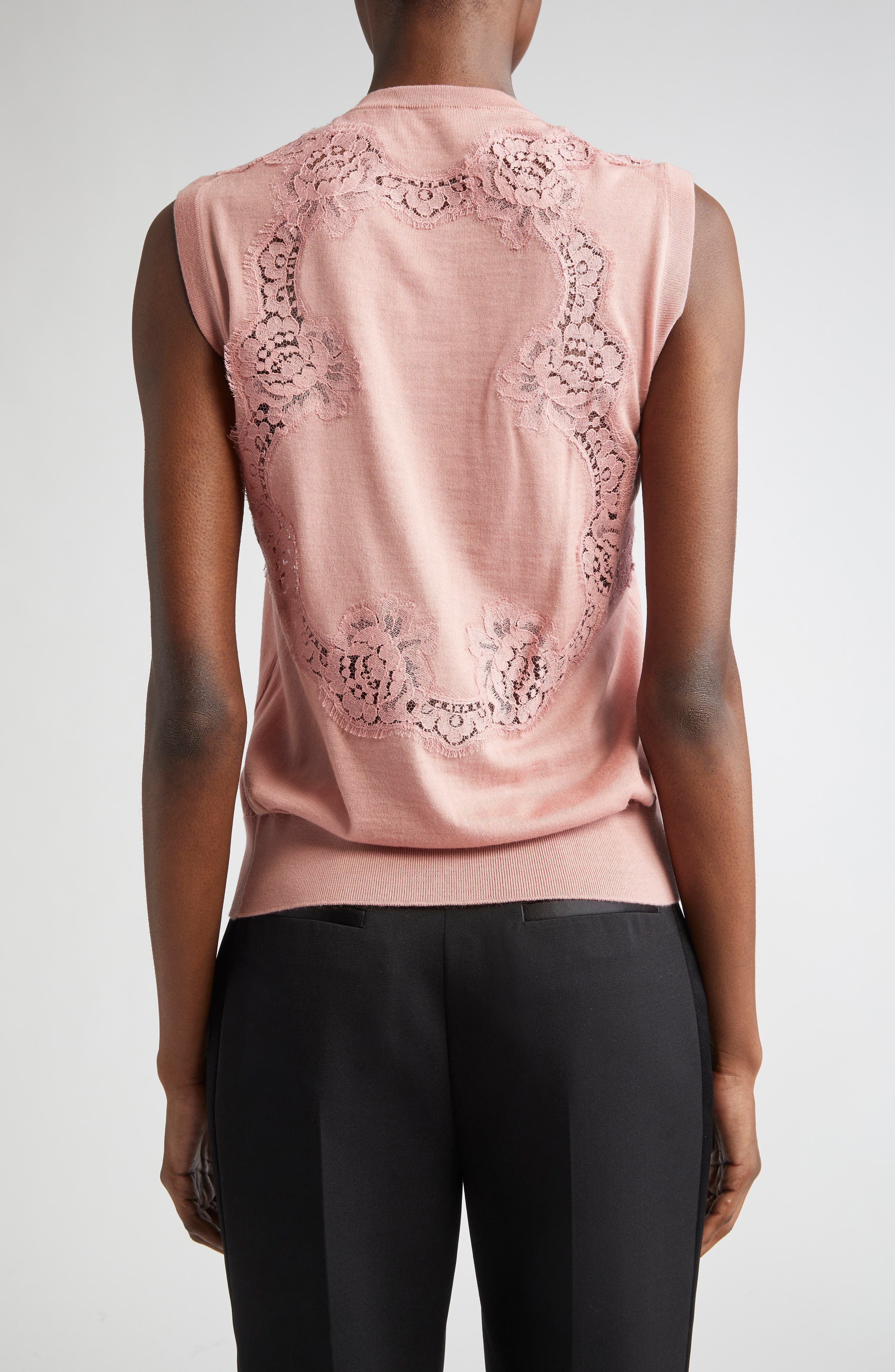 Dolce&Gabbana Lace Trim Sweater Tank in Rosa Polvere Scuro at Nordstrom - 2