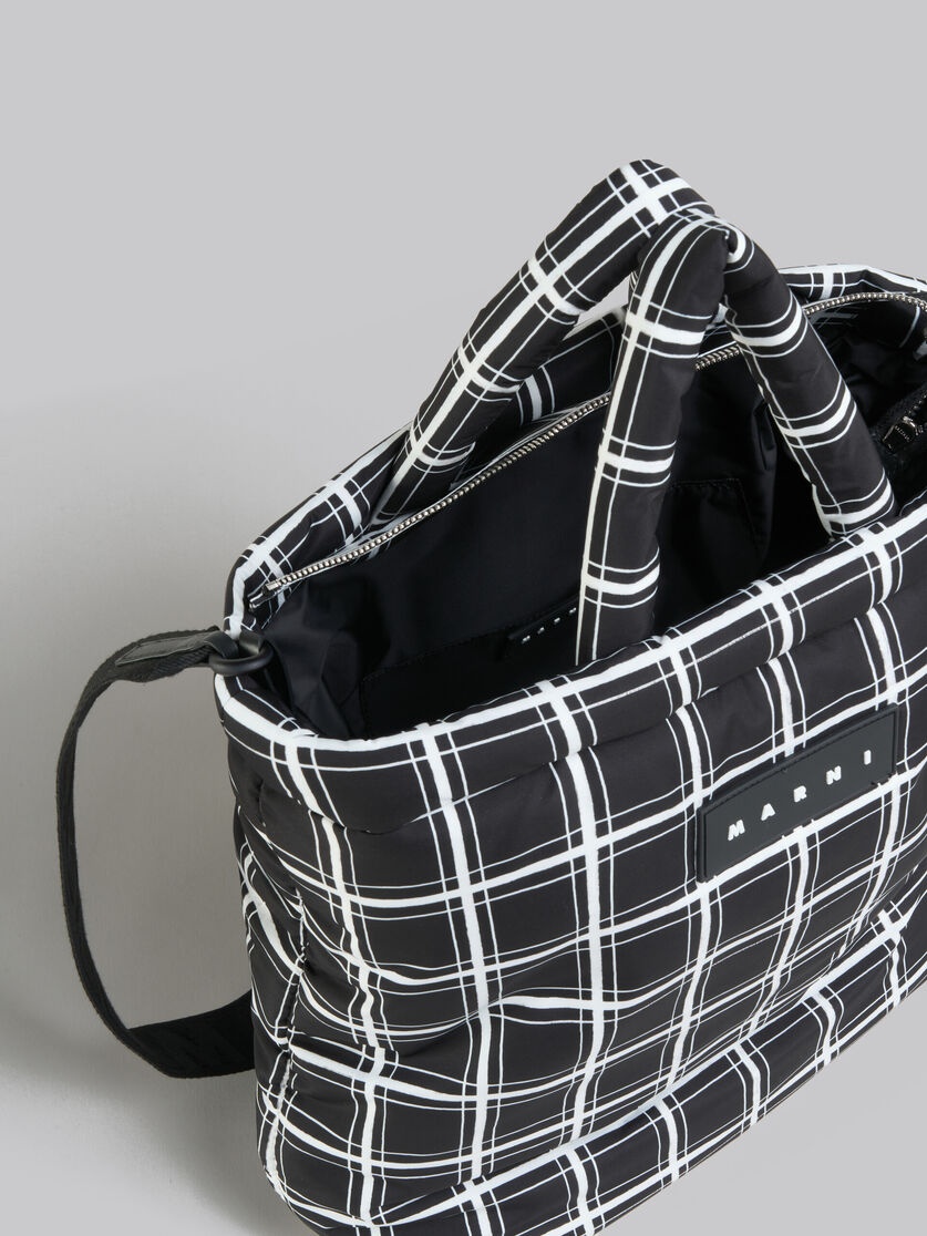 BLACK CHECKED NYLON PUFF TOTE BAG - 4