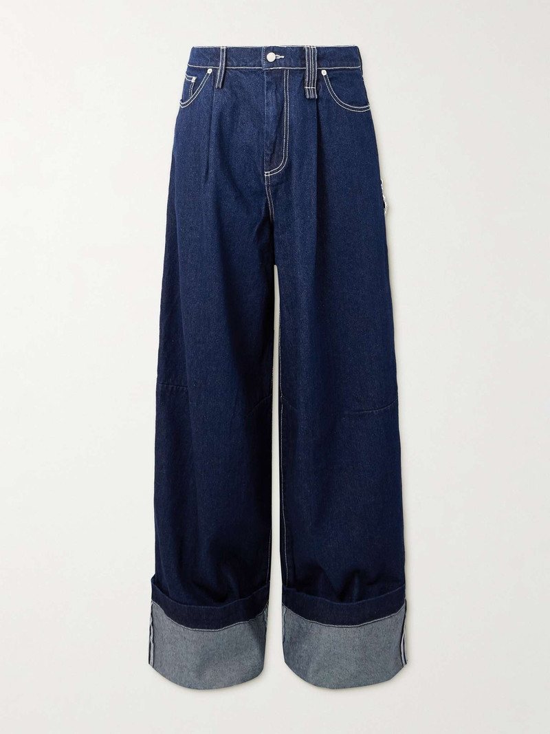 Puddle Wide-Leg Pleated Crystal-Embellished Jeans - 1