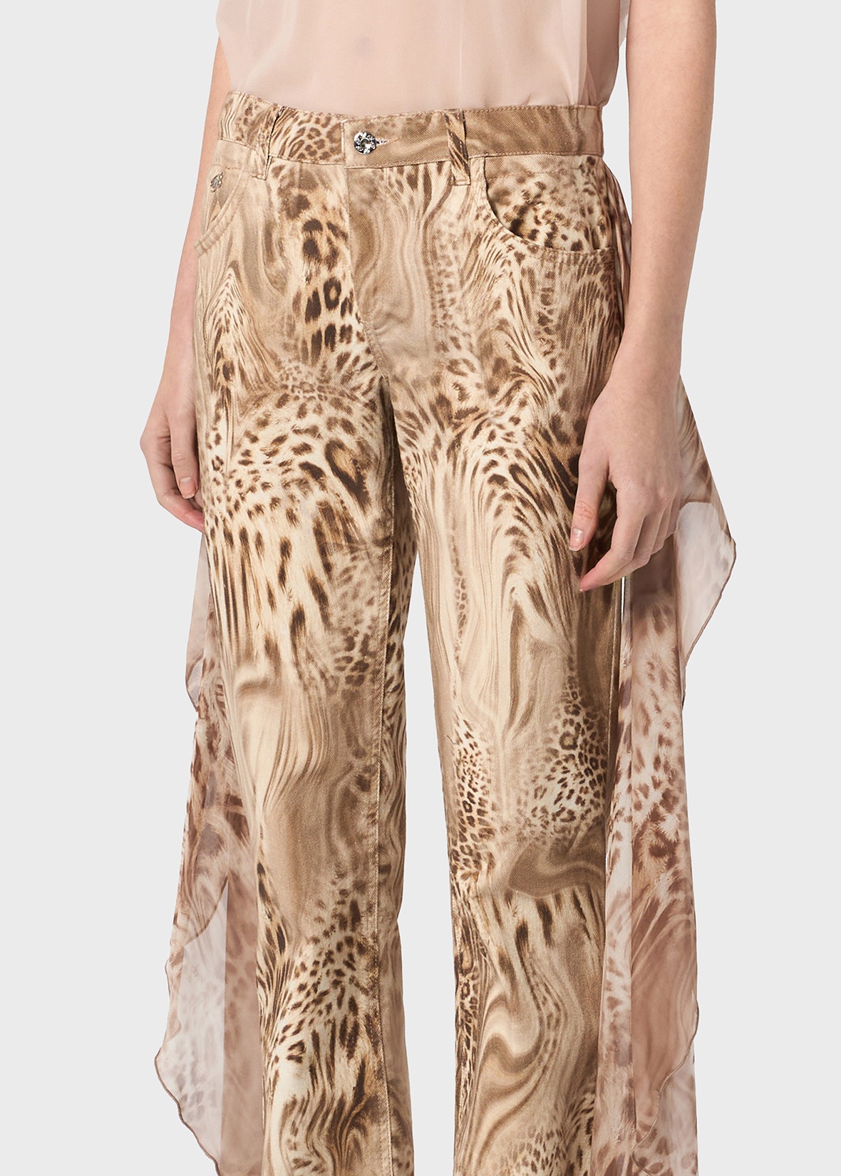 PRINTED JEANS IN GEORGETTE WITH FLOUNCE - 5