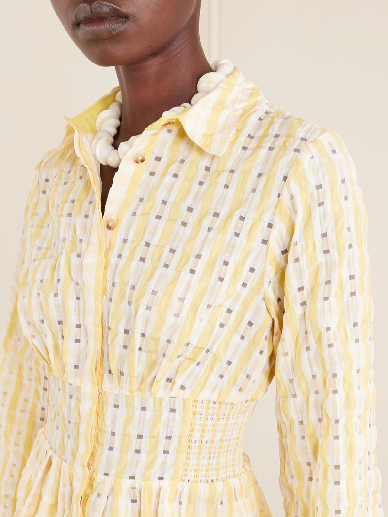 Boogie Woogie Bugle Boy Shirred Checked Seersucker Blouse 4