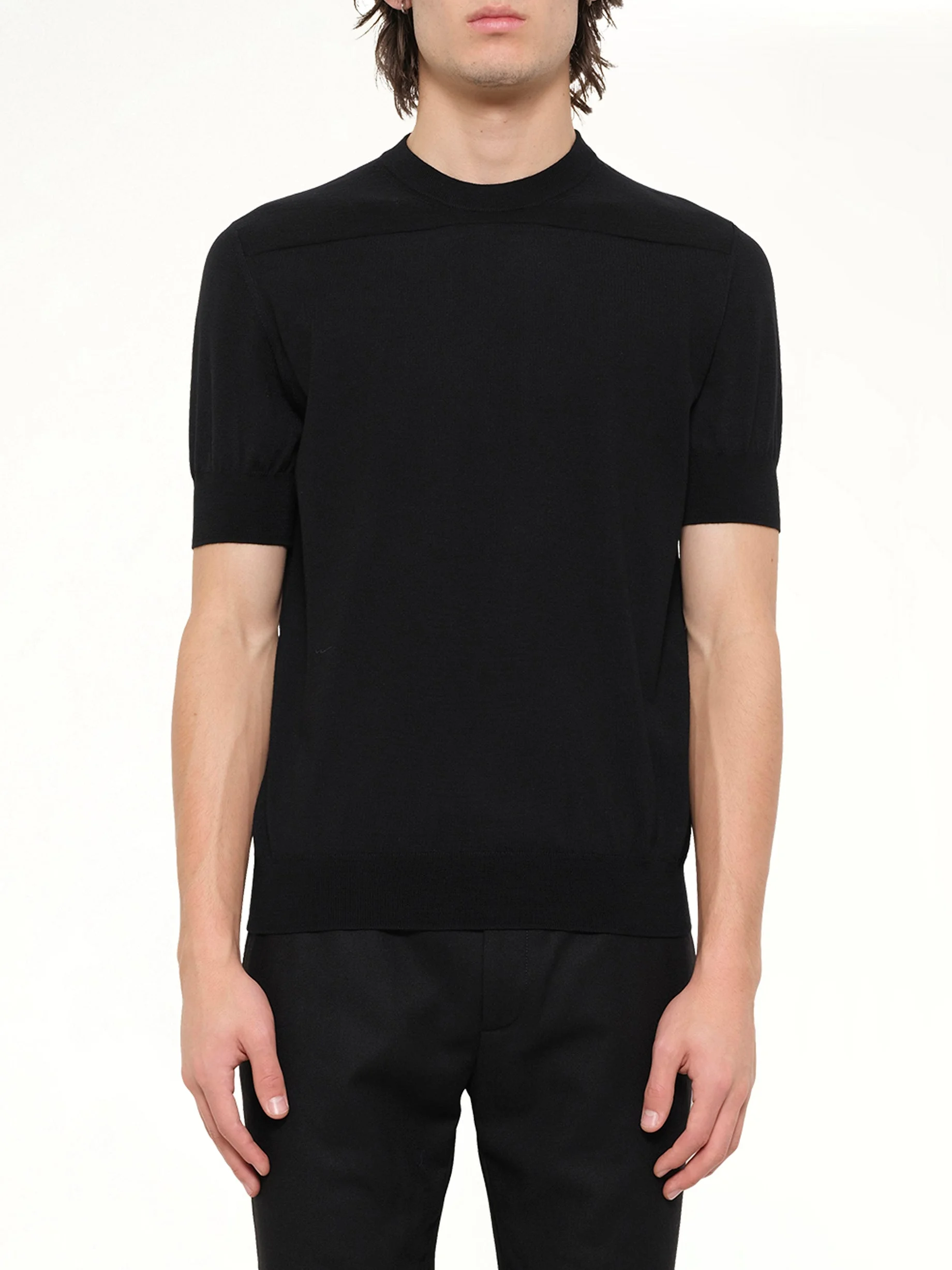 Fine Merino Knit T-Shirt in Black - 1