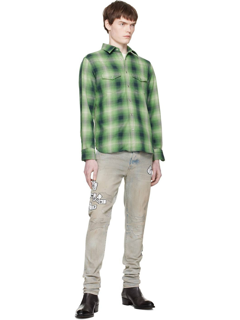 AMIRI Blue Domino Appliqué Skinny Jeans outlook