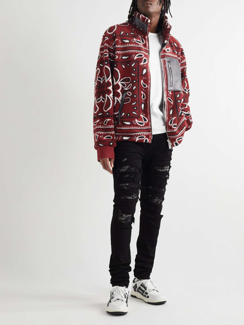 AMIRI Leather-Trimmed Bandana-Print Fleece Jacket outlook