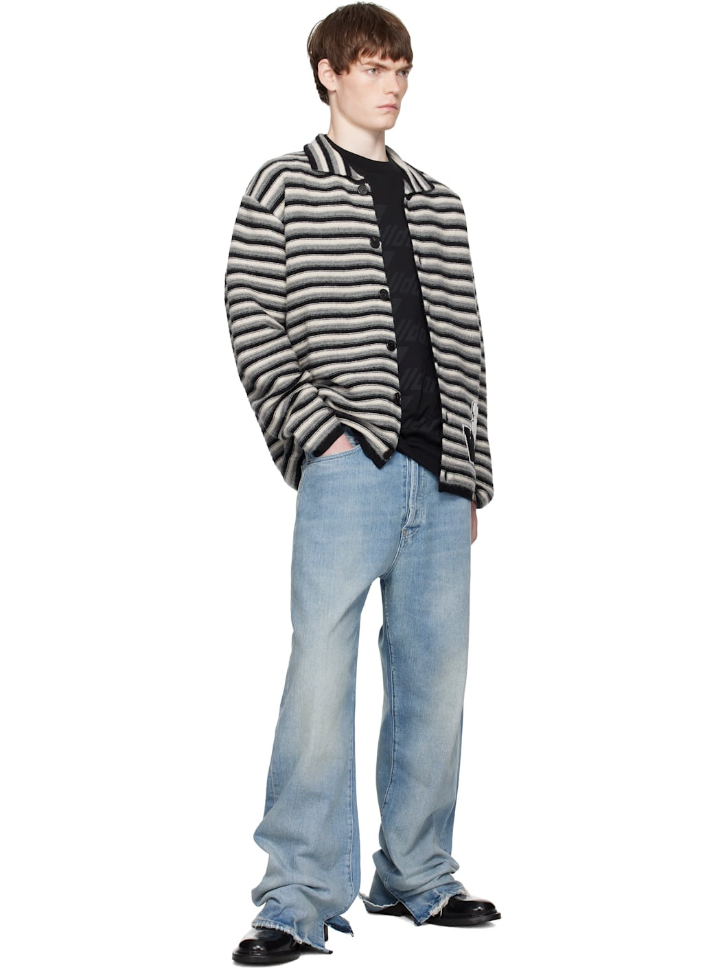 Multicolor Black Stripe Embroidered Cardigan - 4