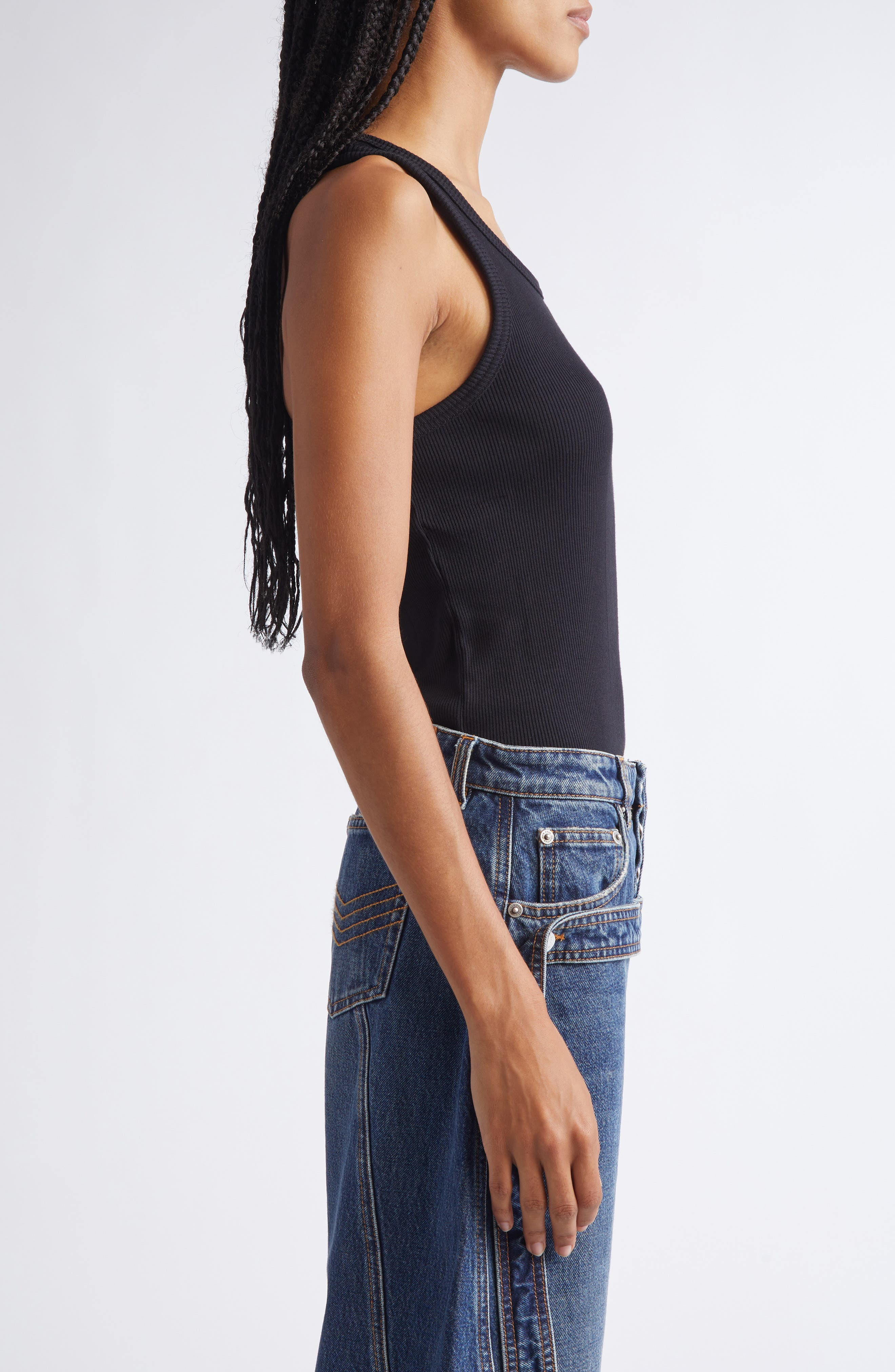 Jean Paul Gaultier Ring Detail Cotton Rib Tank in Black at Nordstrom - 2