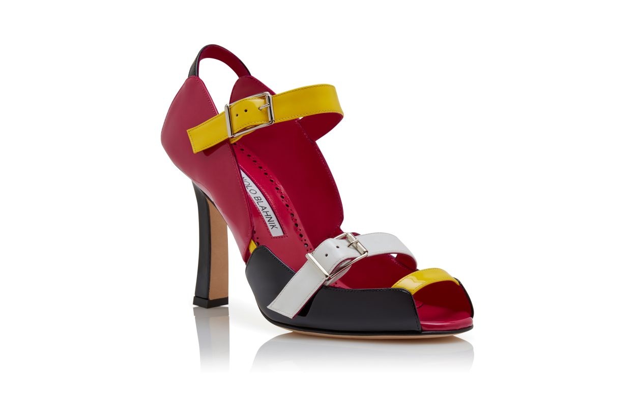 Black and Pink Patent Leather Slingback Sandals - 3