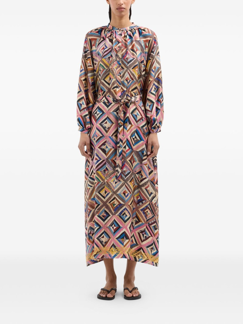 balloon-sleeve geometric-pattern midi dress 3