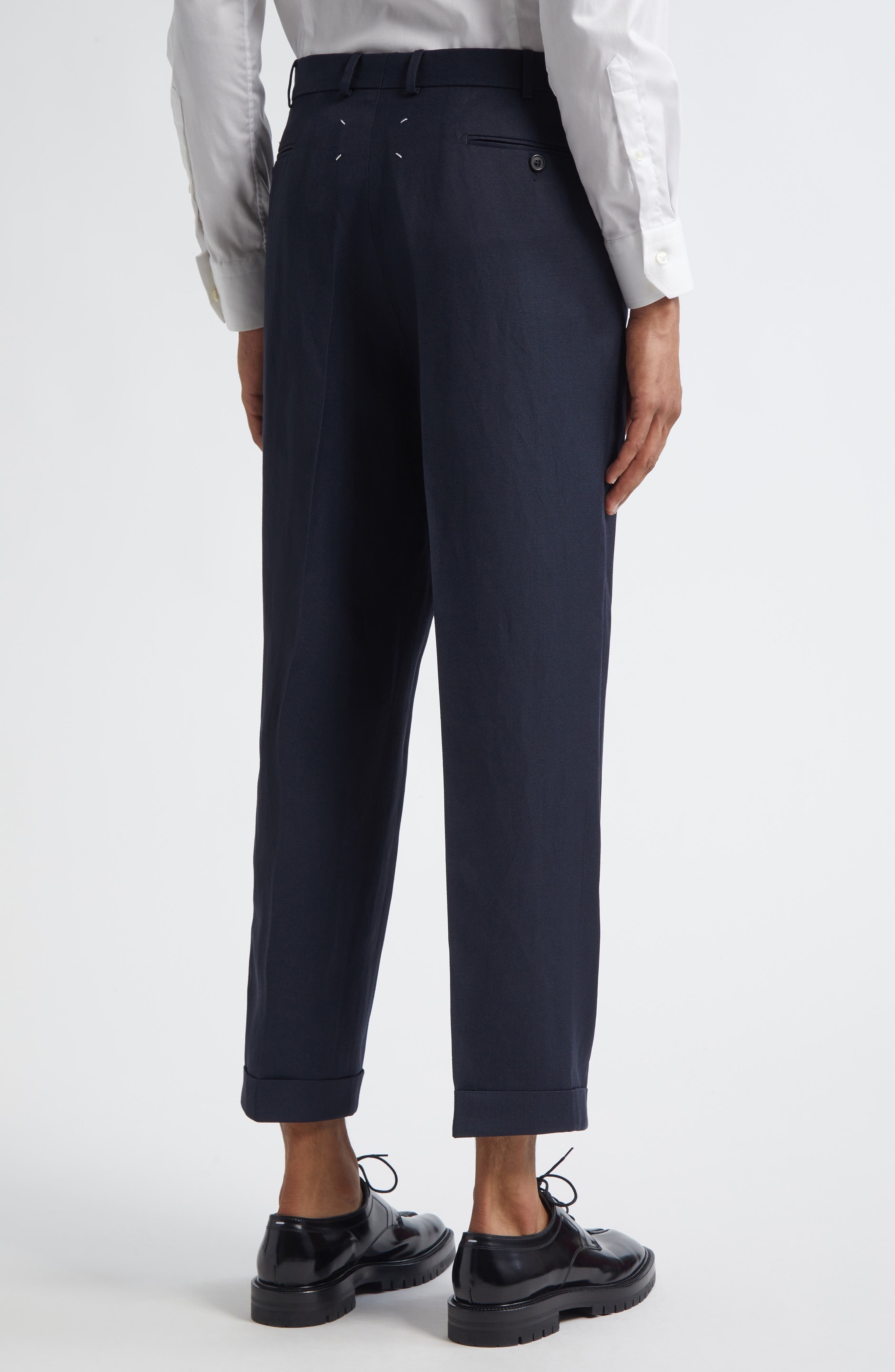 Maison Margiela Pleated Crop Barathea Straight Leg Pants in Blue at Nordstrom - 2