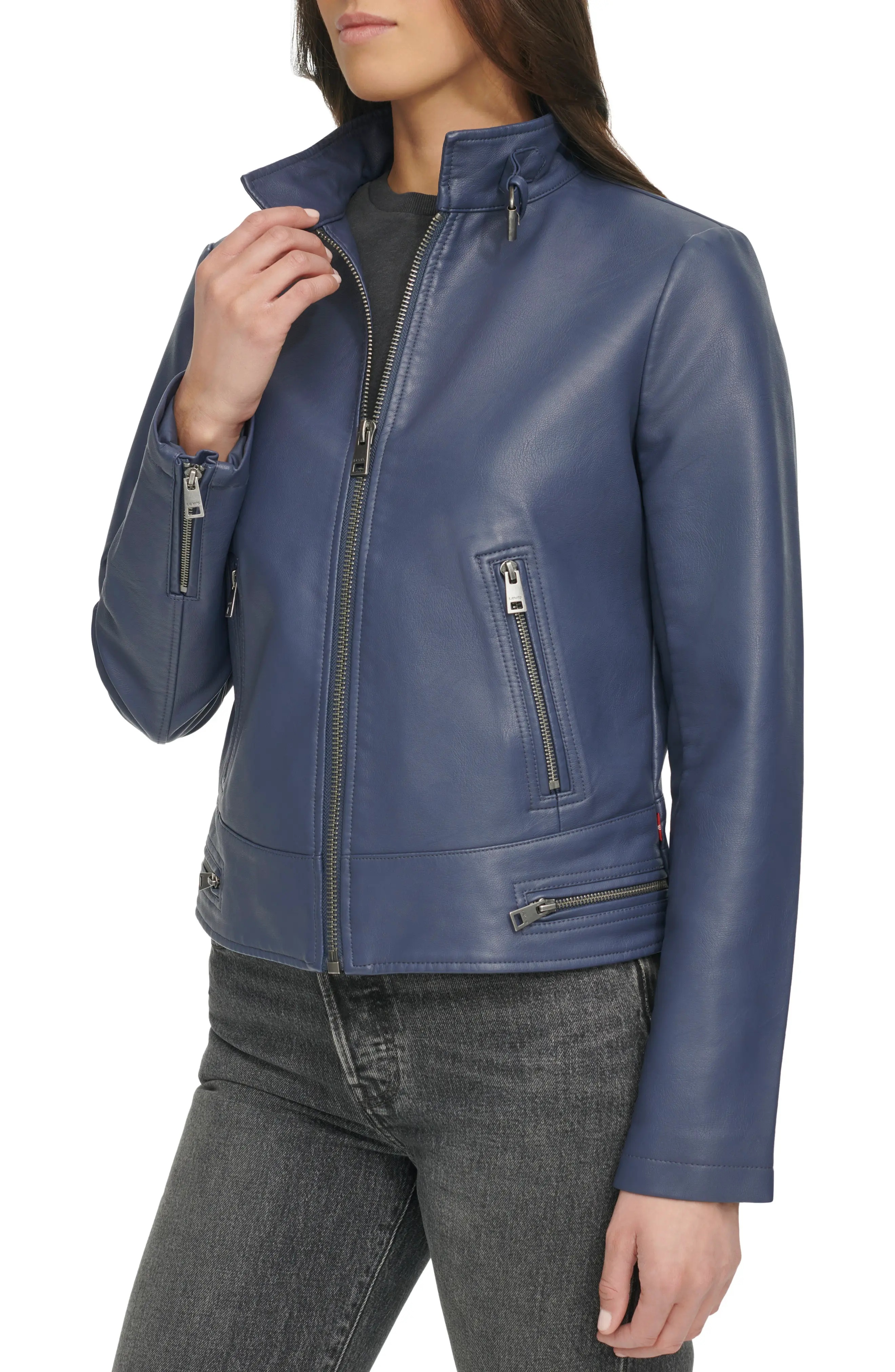 Women's Faux Leather Racer Jacket - 3