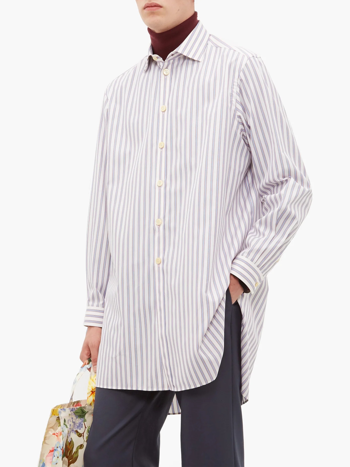 Longline striped cotton-poplin shirt - 6