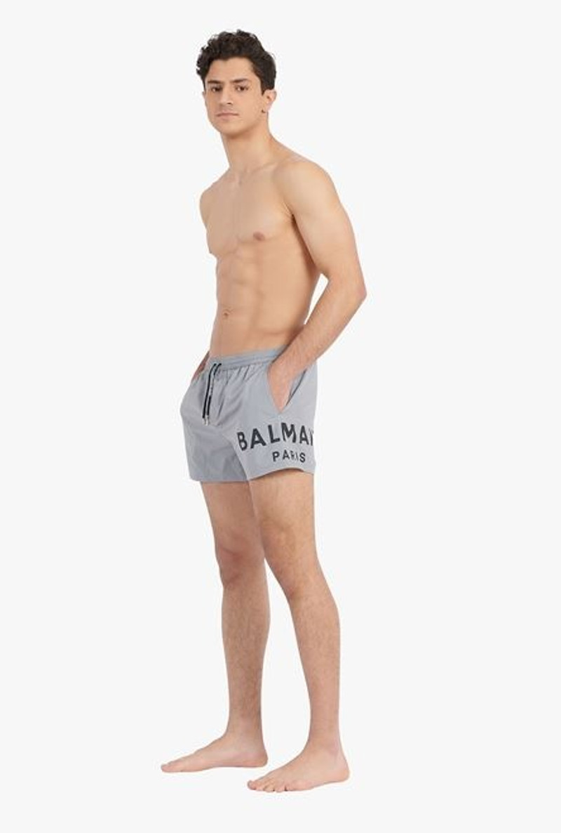 Balmain Gray swimsuit with black Balmain logo print outlook