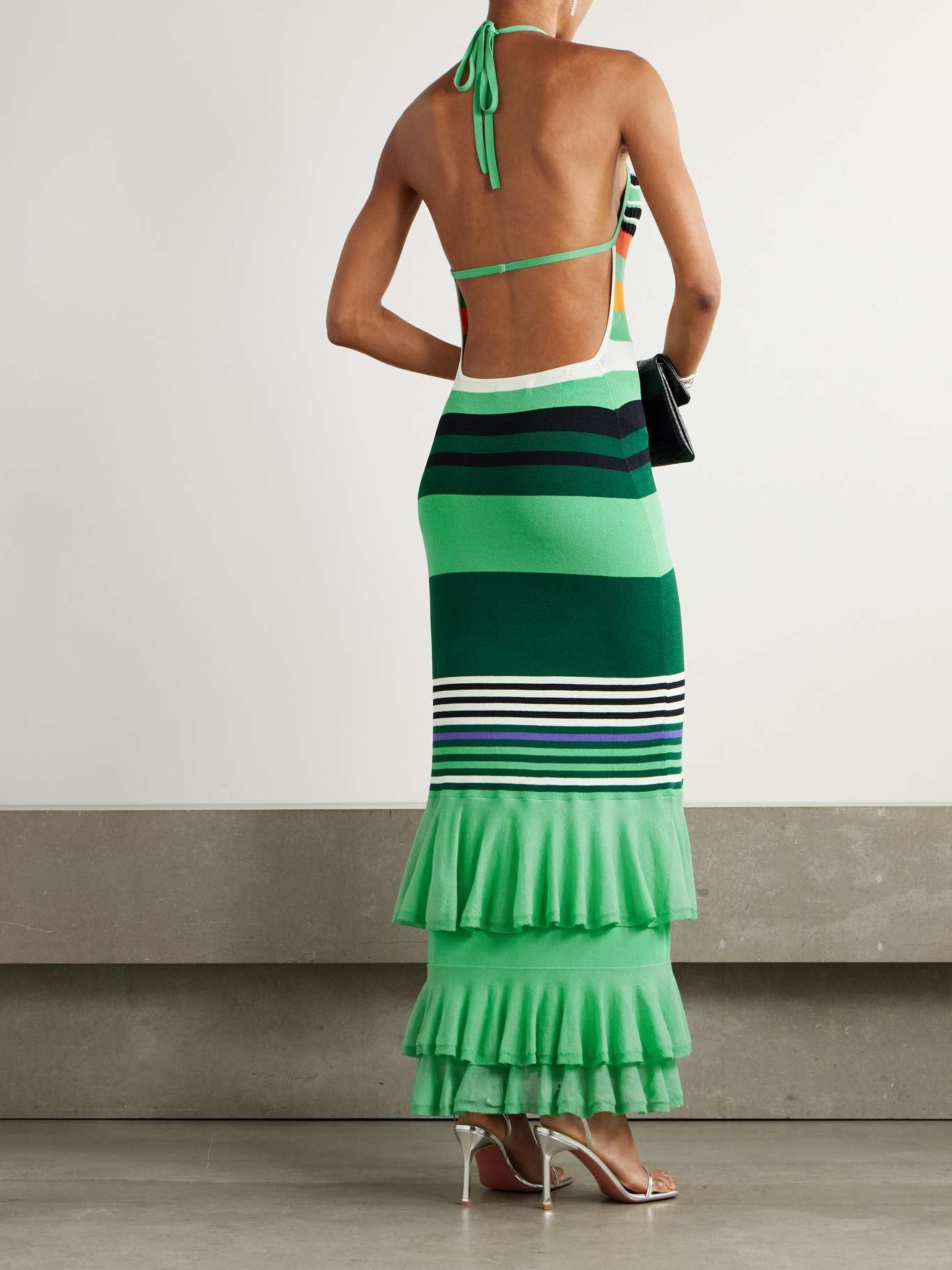 Ruffled striped stretch-knit halterneck maxi dress Multi - 3