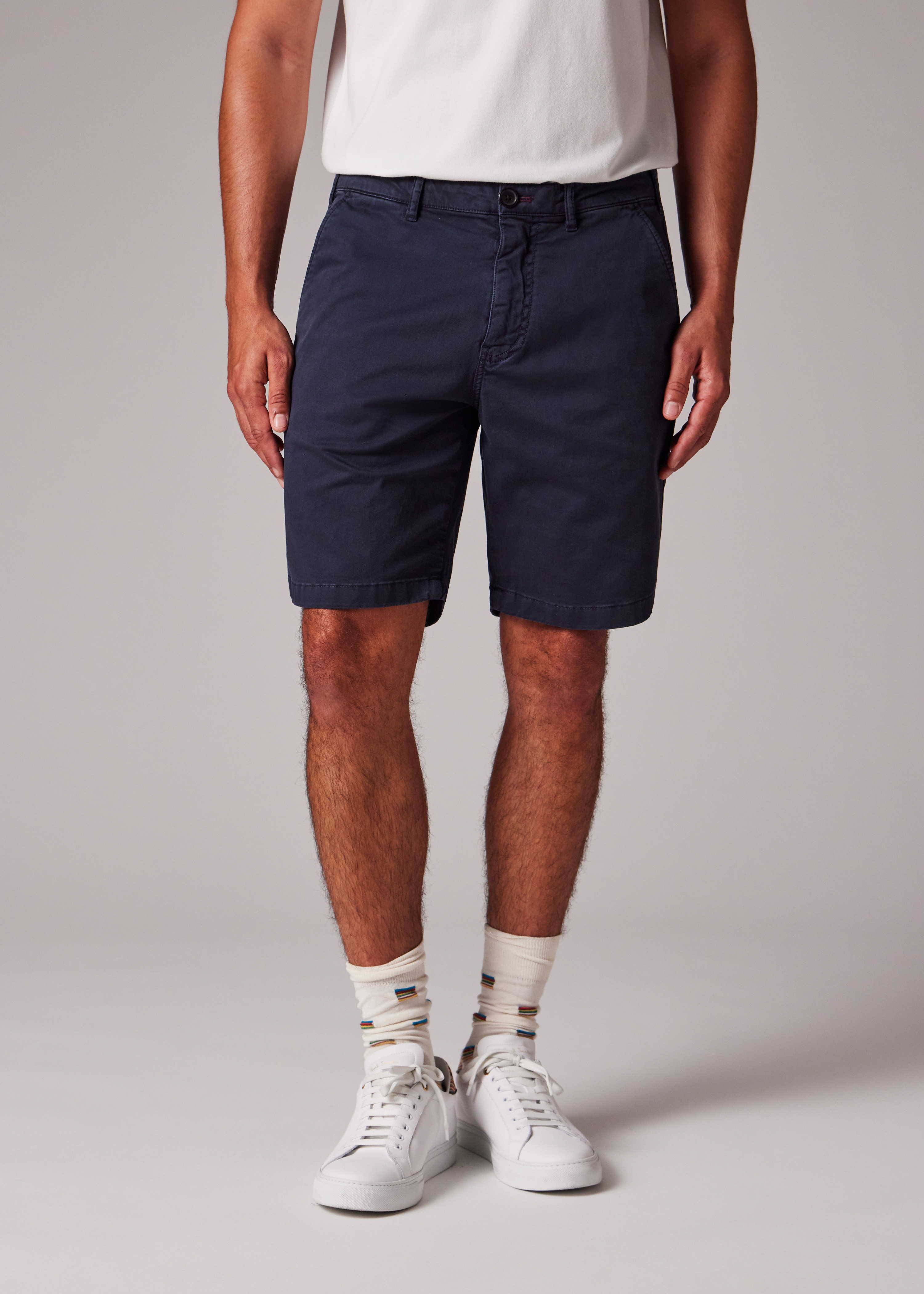 Navy Blue Cotton-Twill 'Broad Stripe Zebra' Shorts - 5